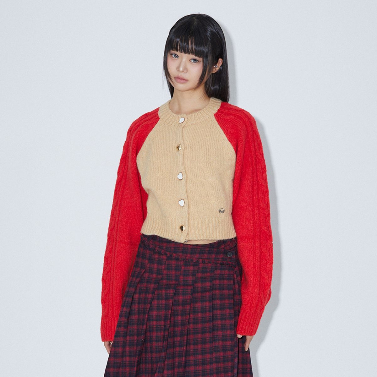 라라폭스(LALAFOX) COLOR BLOCK KNIT CARDIGAN BEIGE BP4KG001