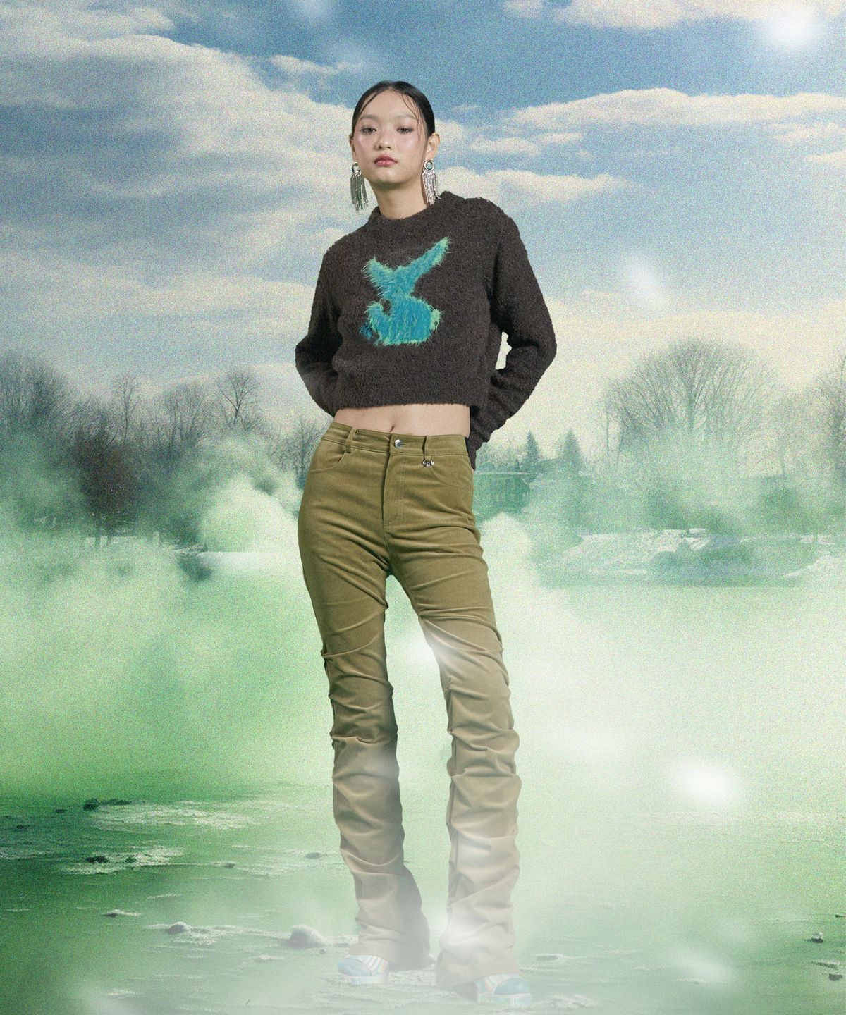 라라폭스(LALAFOX) CORDUROY SHIRRING PANTS OLIVE BP4WP003