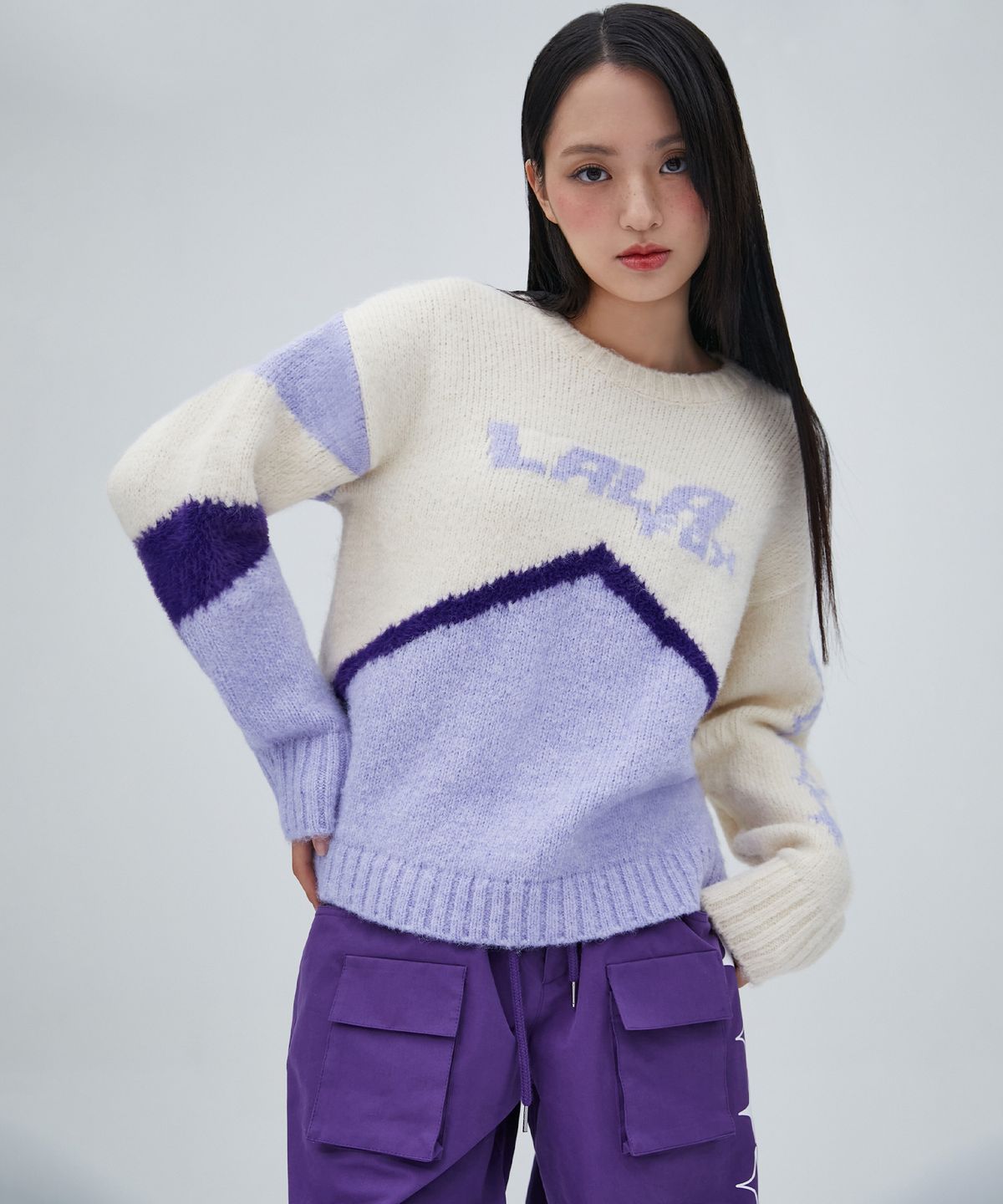 라라폭스(LALAFOX) LALA COLOR BLOCK PULLOVER KNIT IVORY BP4KL008