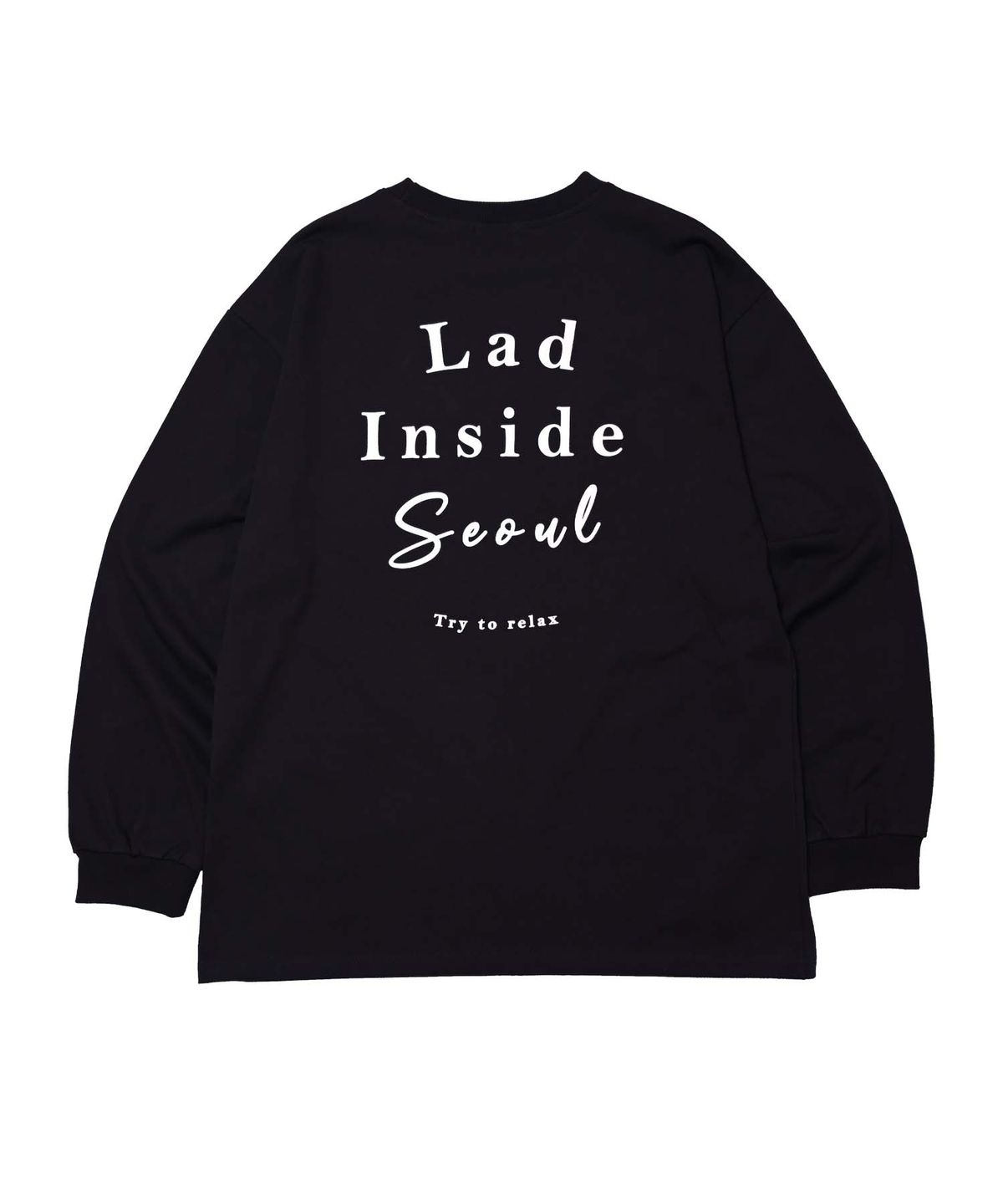 라드인사이드(LADINSIDE) 서울 레터링 긴팔 티셔츠 블랙