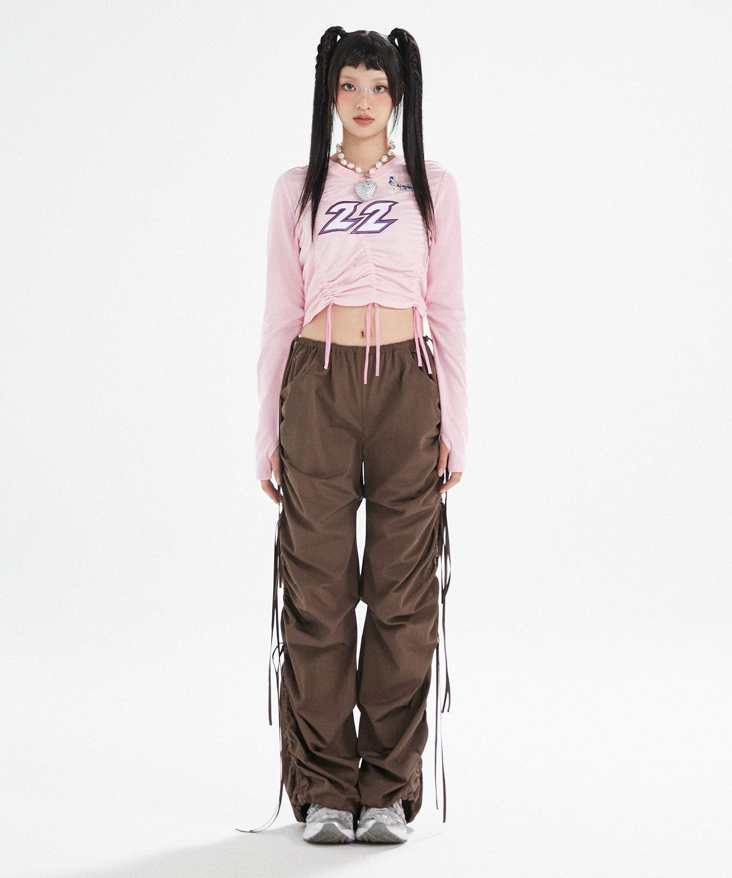 MUSINSA | LALAFOX STRING PARACHUTE PANTS BROWN BP3WP010