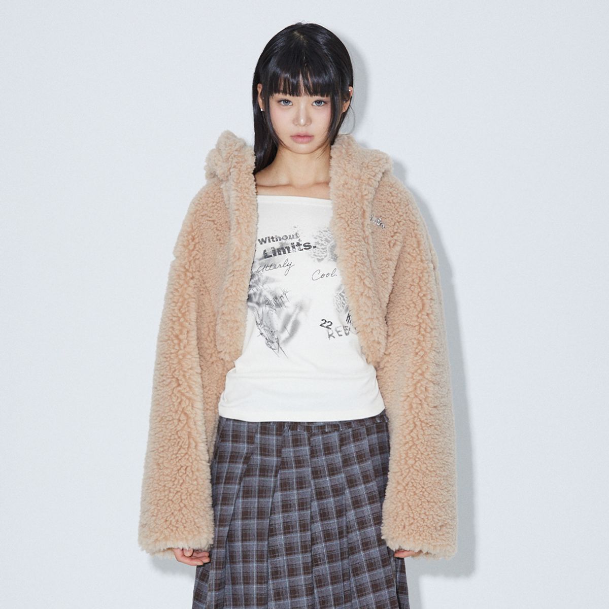라라폭스(LALAFOX) LALA FUR HOODED BOLERO JACKET BEIGE BP4FJ001