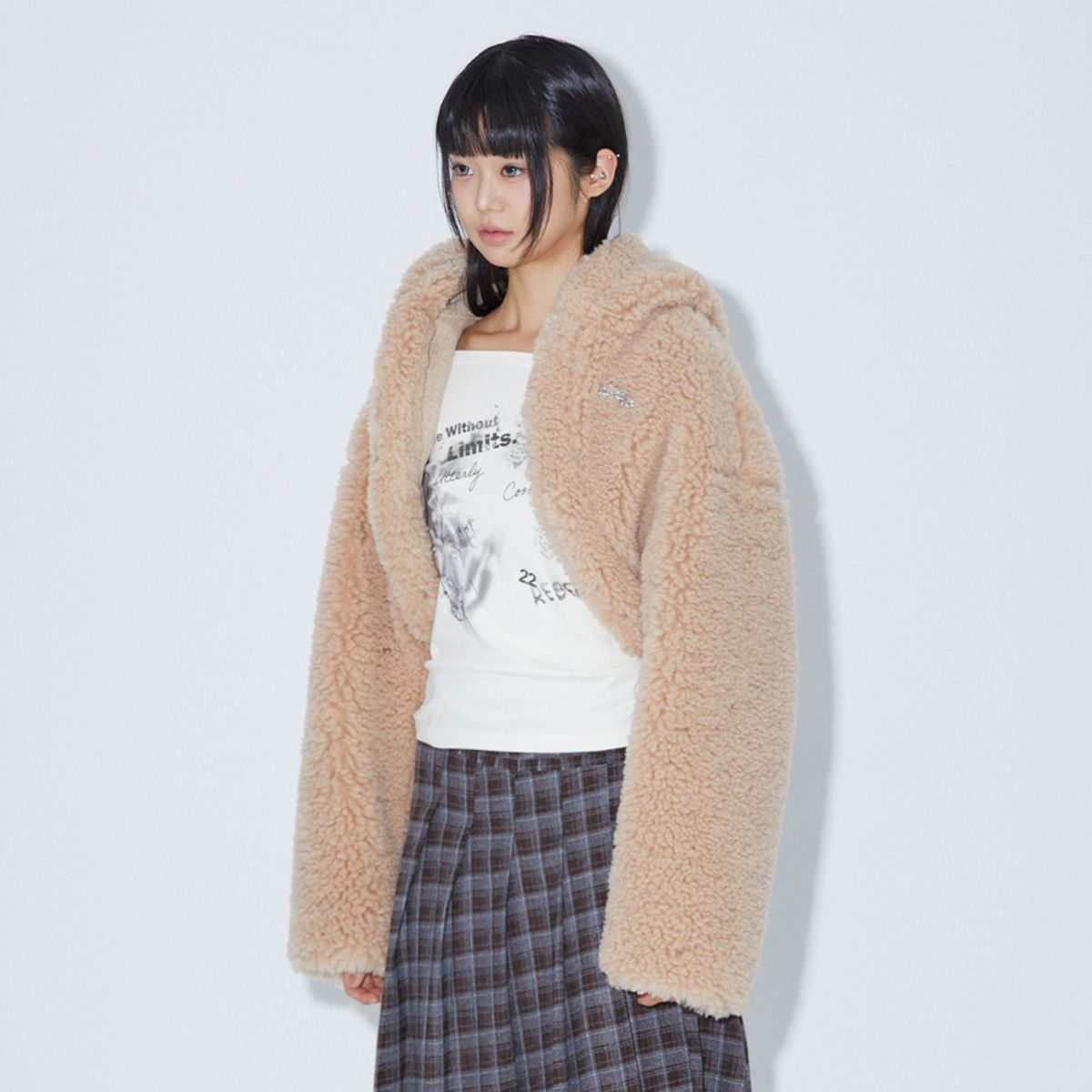 라라폭스(LALAFOX) LALA FUR HOODED BOLERO JACKET BEIGE BP4FJ001
