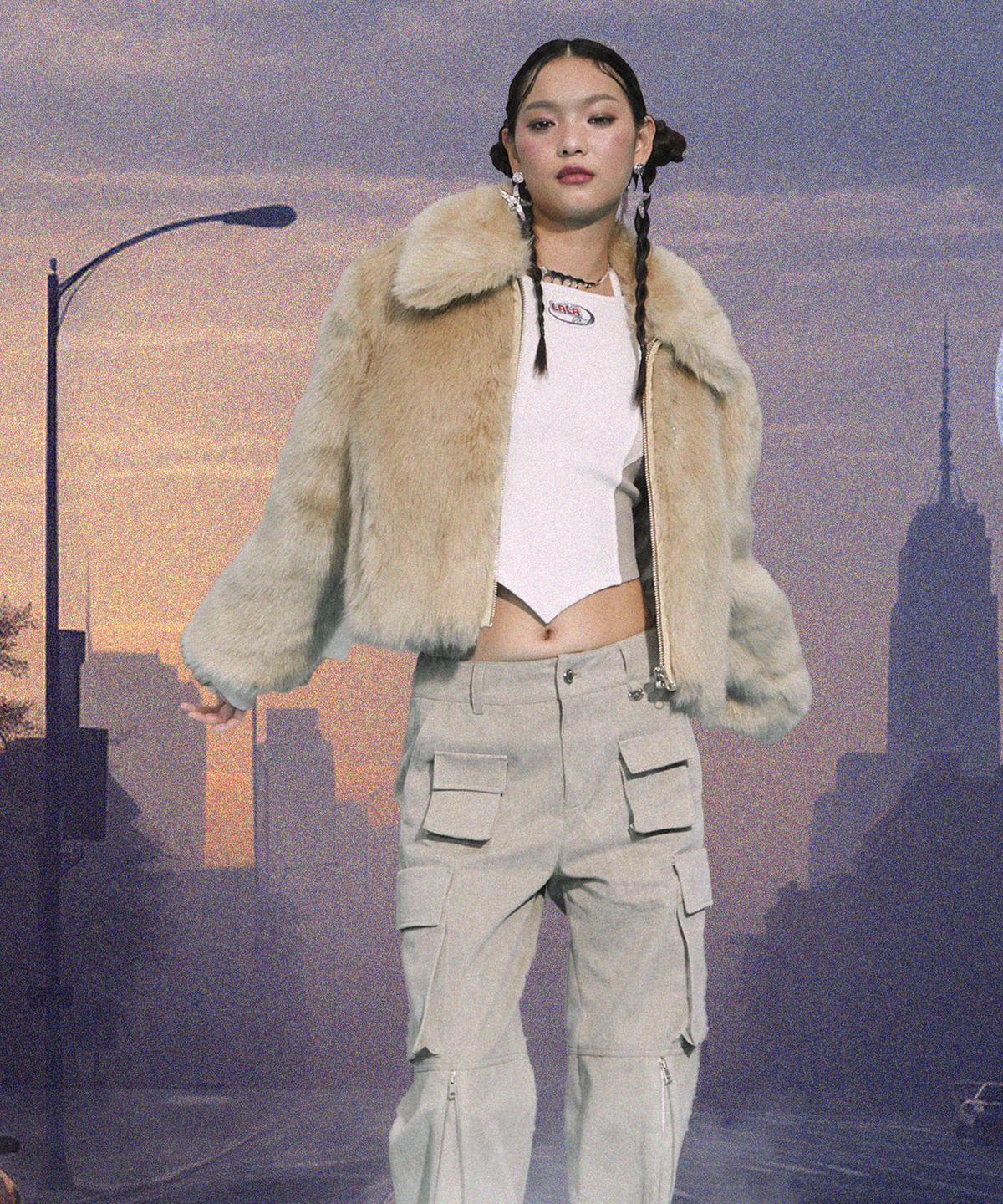 라라폭스(LALAFOX) FUR COLLAR JIP-UP JACKET BEIGE BP4FJ002