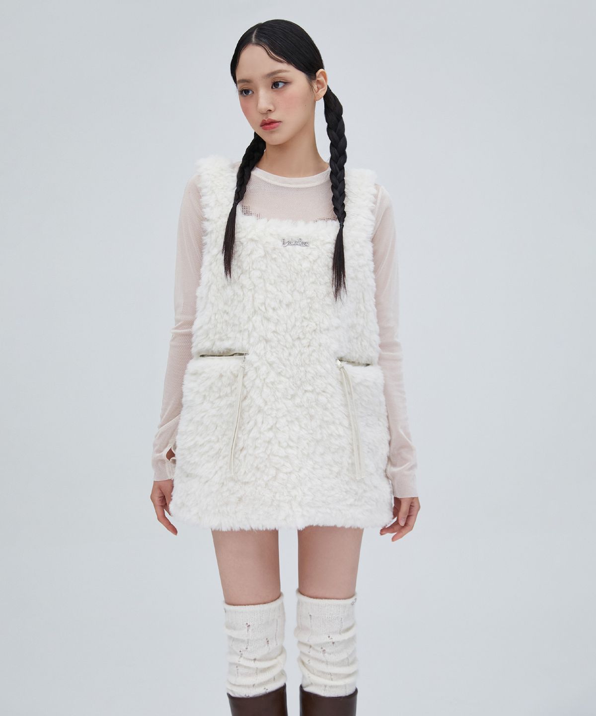 라라폭스(LALAFOX) FUR MINI DRESS WHITE BP4FO001