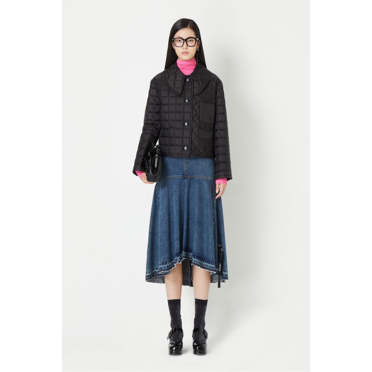 럭키슈에뜨(LUCKY CHOUETTE) Quilting Collar Short Padded Jumper_LFUCW23310BKX