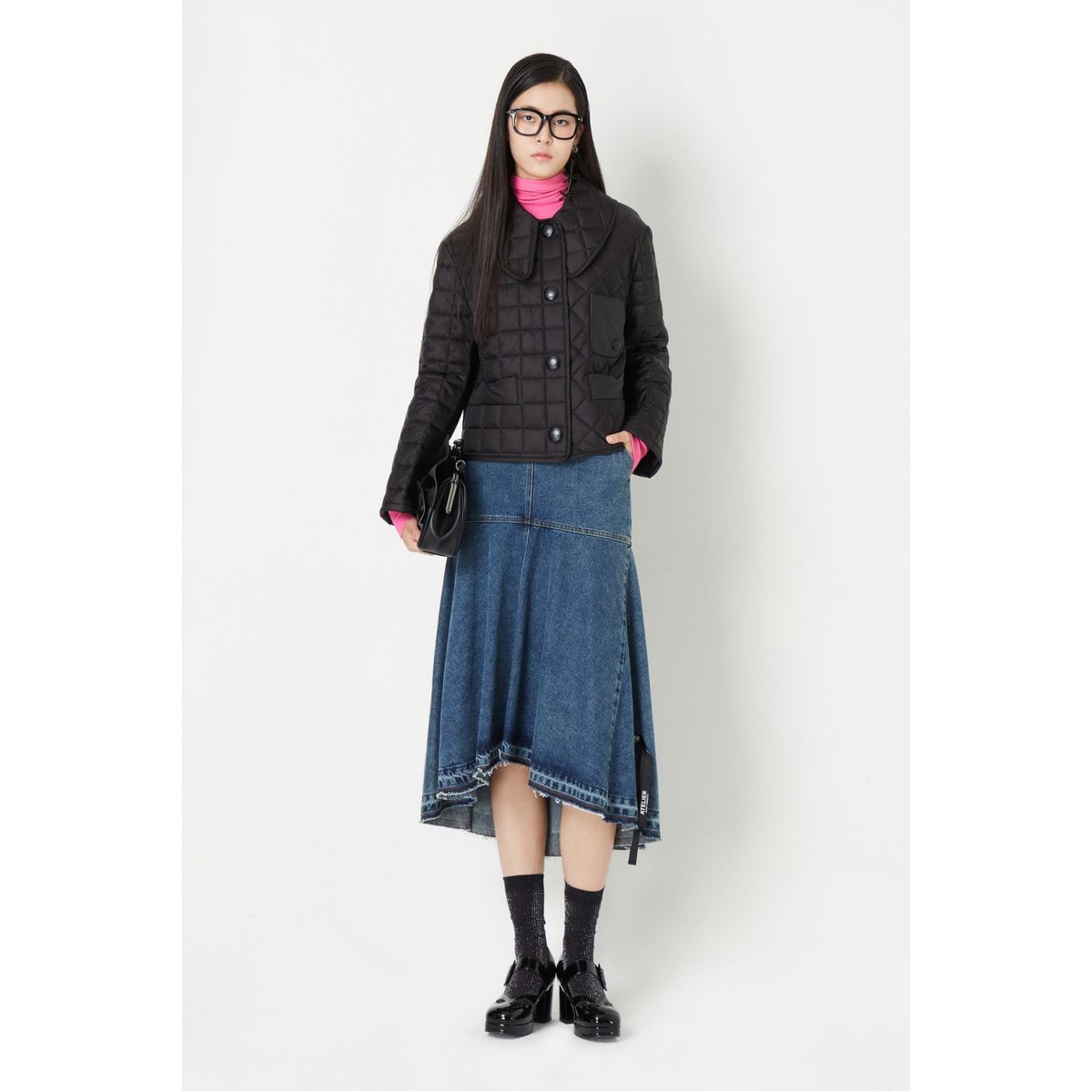 럭키슈에뜨(LUCKY CHOUETTE) Quilting Collar Short Padded Jumper_LFUCW23310BKX