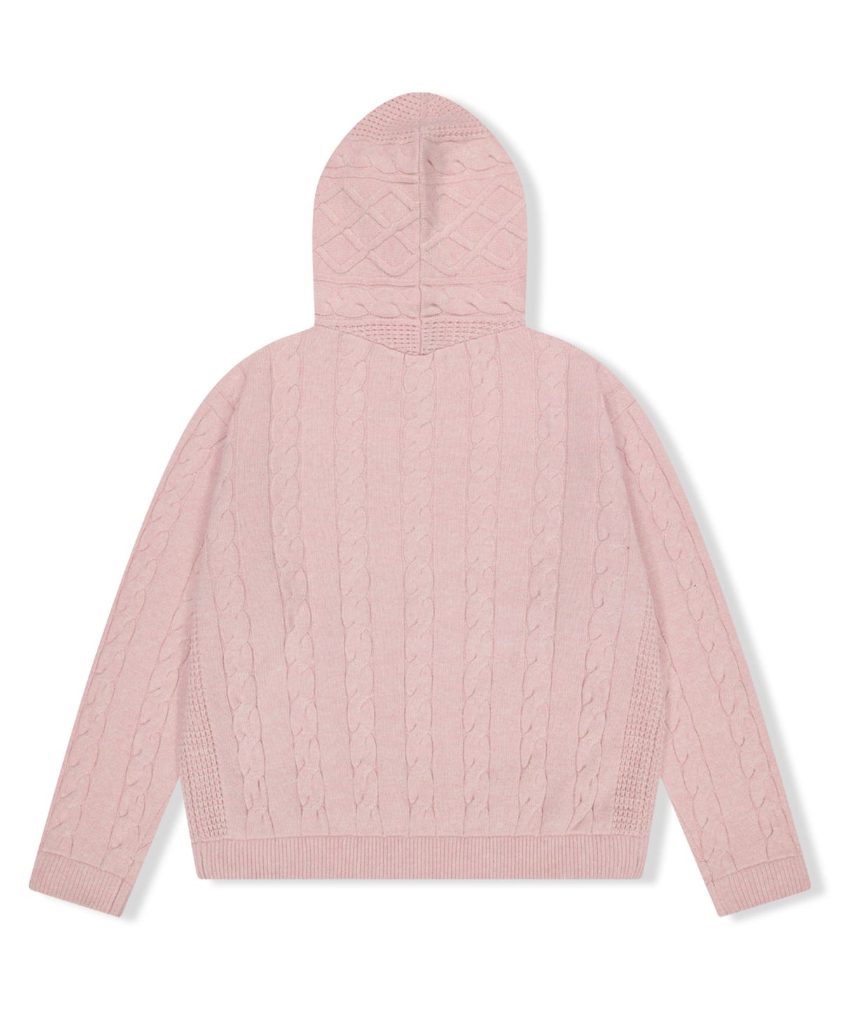 예스아이씨(YESEYESEE) Hooded Cable Knit Pullover Pink