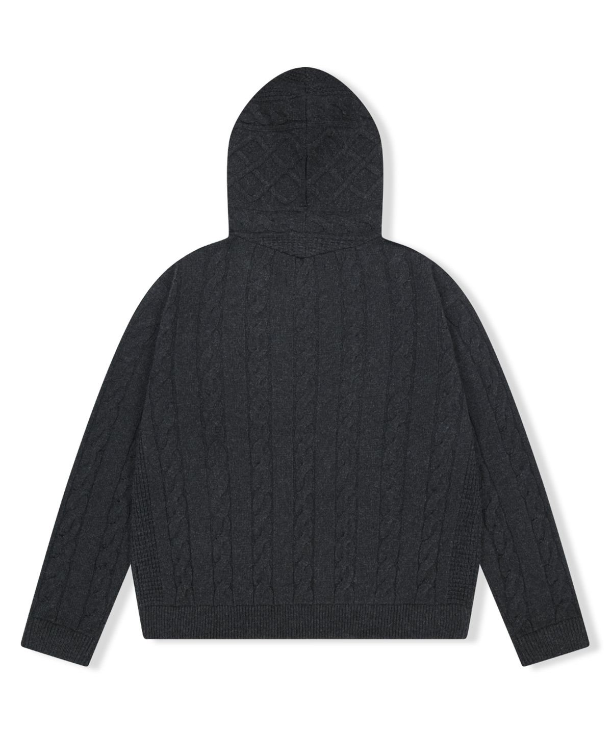 예스아이씨(YESEYESEE) Hooded Cable Knit Pullover Charcoal