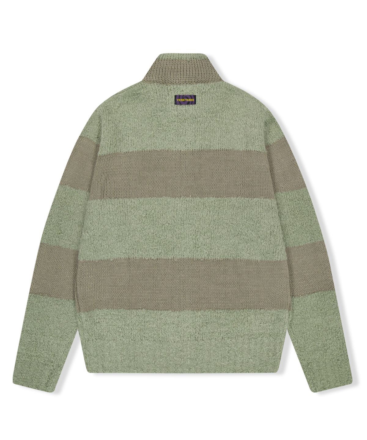 예스아이씨(YESEYESEE) Y.E.S Stripe Zip-up Knit Cardigan Sage Green