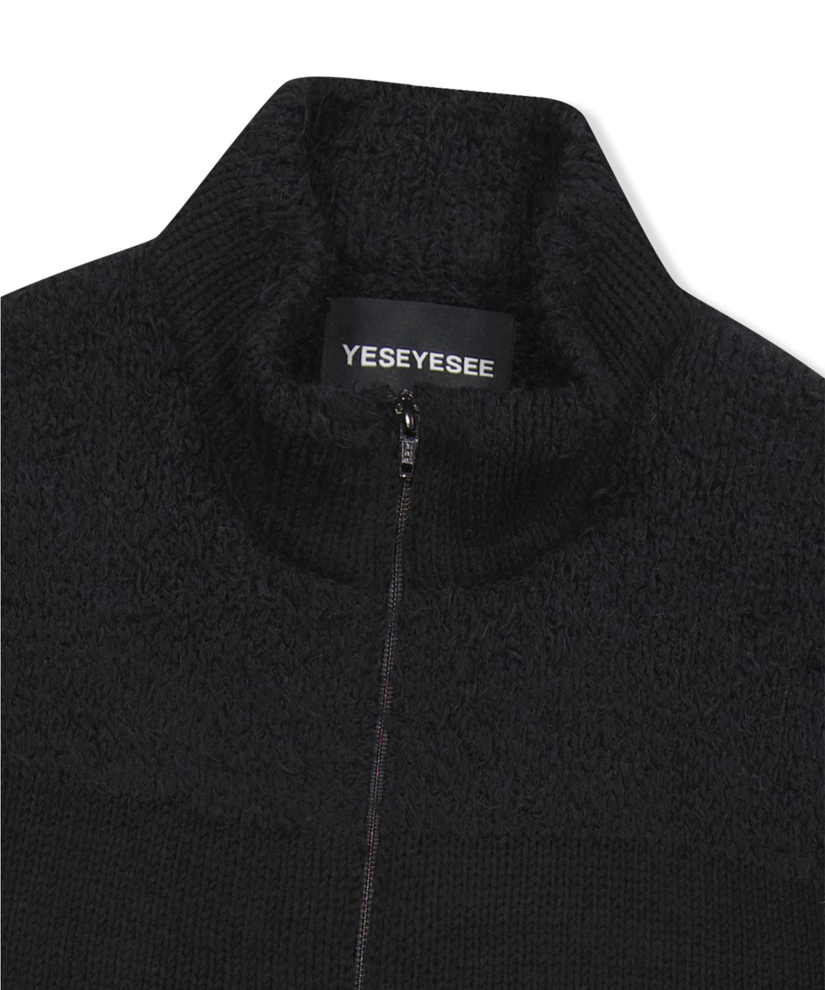 예스아이씨(YESEYESEE) Y.E.S Stripe Zip-up Knit Cardigan Black