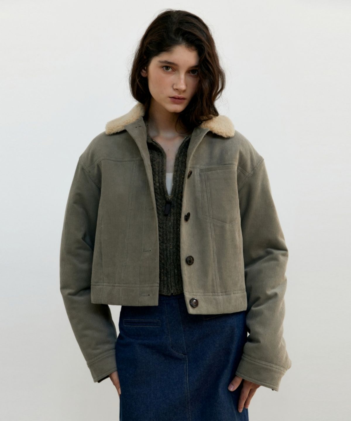 어나우트(UNNOUT) CORDUROY PADDED JACKET - STONE BEIGE