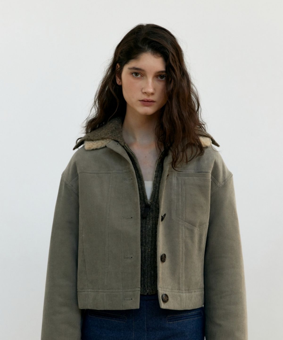 어나우트(UNNOUT) CORDUROY PADDED JACKET - STONE BEIGE
