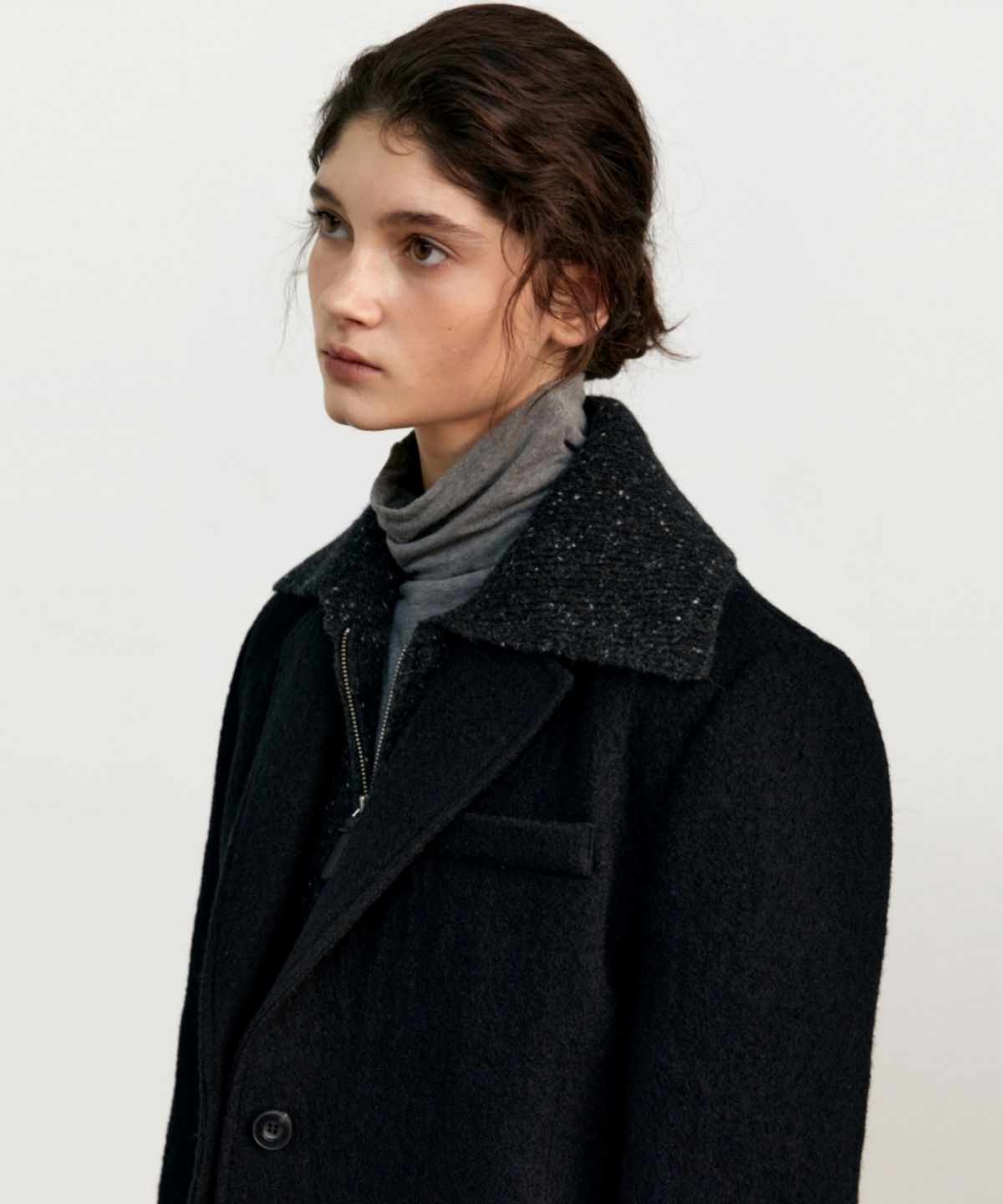 어나우트(UNNOUT) CABLE ZIP UP WOOL KNIT CARDIGAN - BLACK