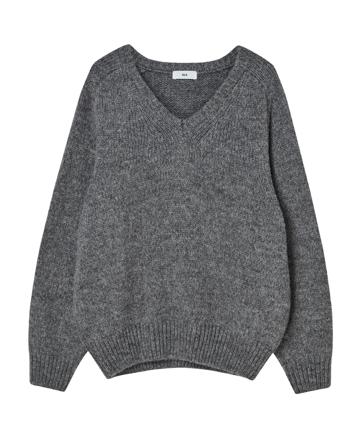 실른(SILN) Alpaca blend raglan v neck knit (MELANGE GREY)