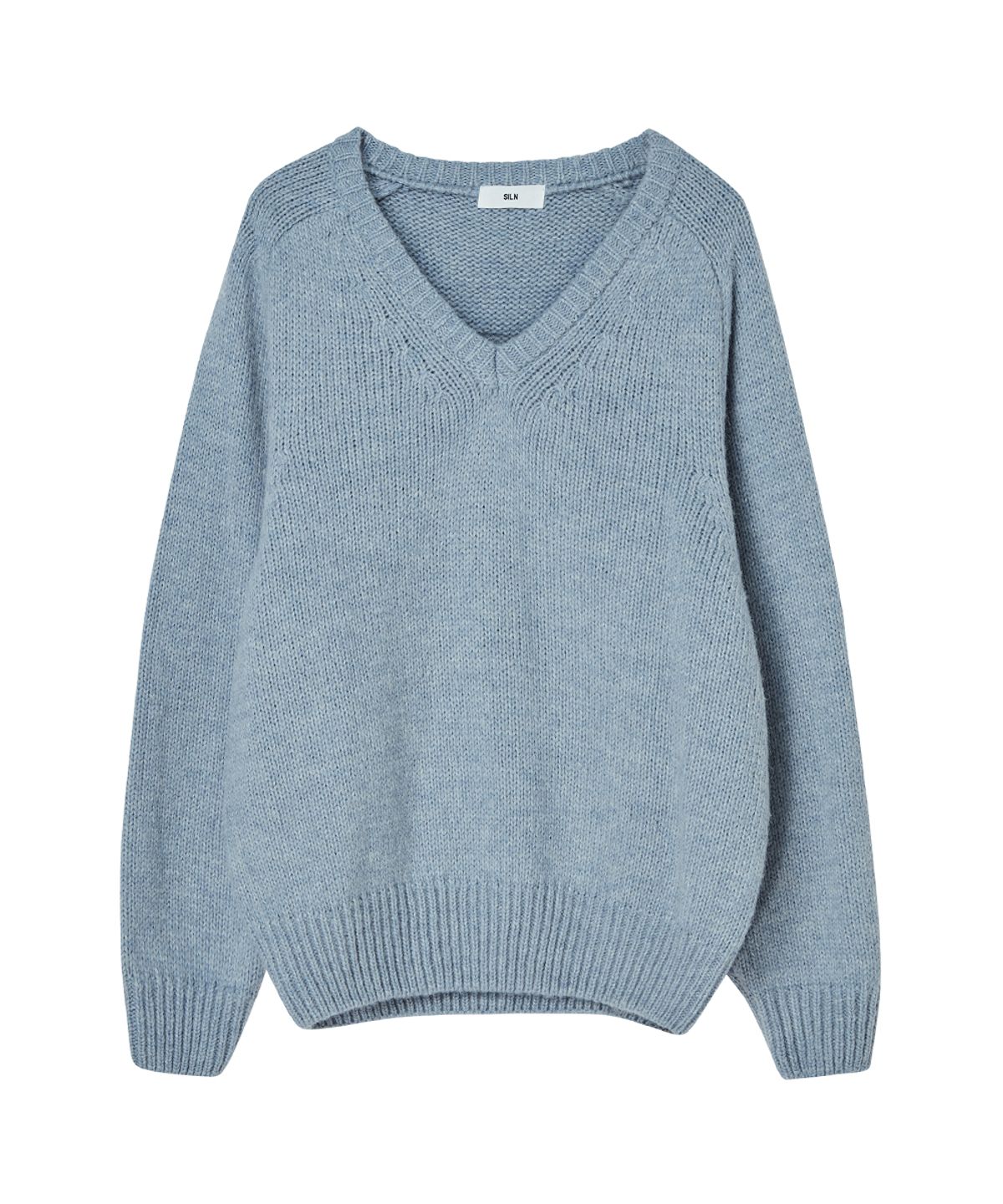 실른(SILN) Alpaca blend raglan v neck knit (SKY BLUE)