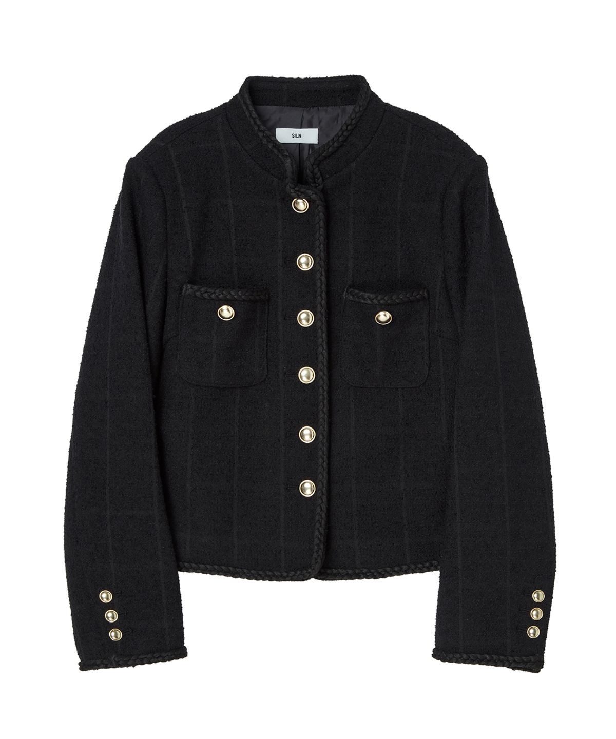 실른(SILN) Classic check wool boucle tweed jacket (BLACK)