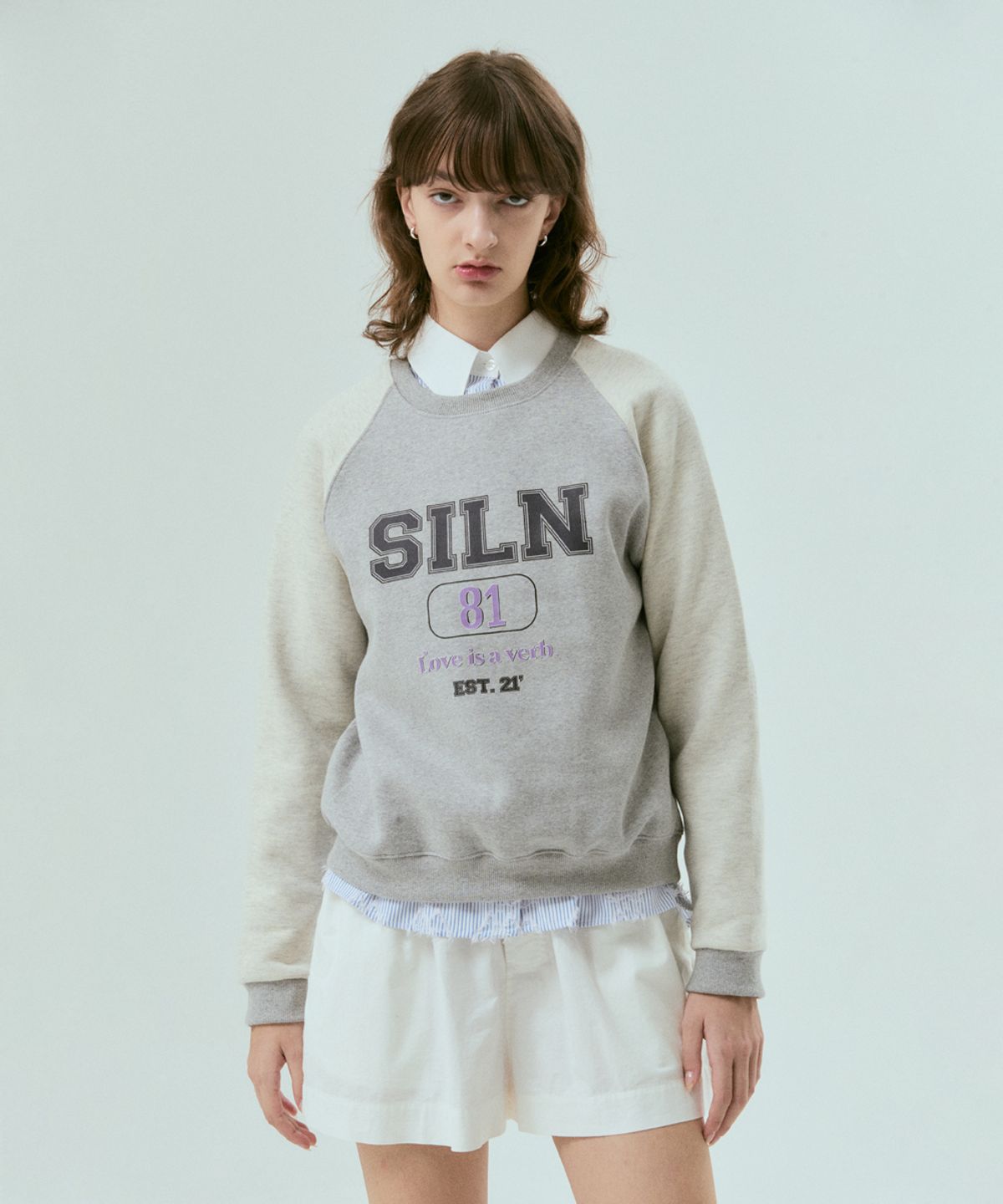 실른(SILN) Color Block Raglan Sweatshirts (MELANGE GREY) 기모 Ver.
