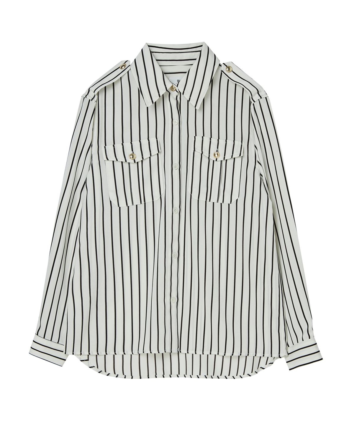 실른(SILN) Epaulet stripe silky shirts (IVORY STRIPE)