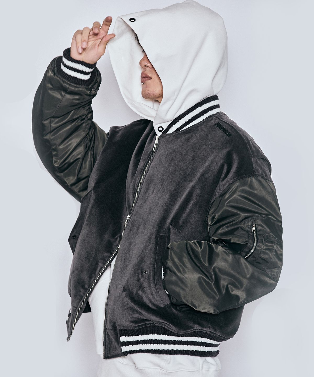 밀리밀리언(MILLIMILLION) MUDSTONE VELVET MA-1 JACKET J08- DARK GREY