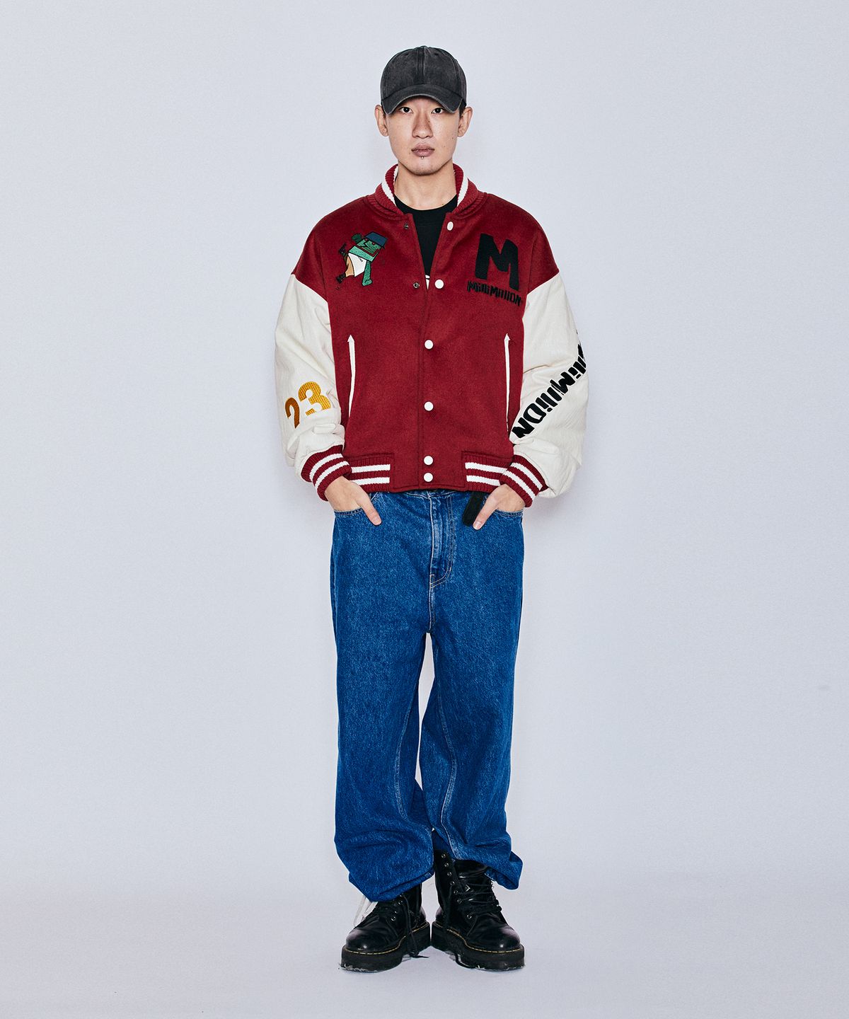 밀리밀리언(MILLIMILLION) MUDSTONE WOOL VIRSITY JACKET J06-RED
