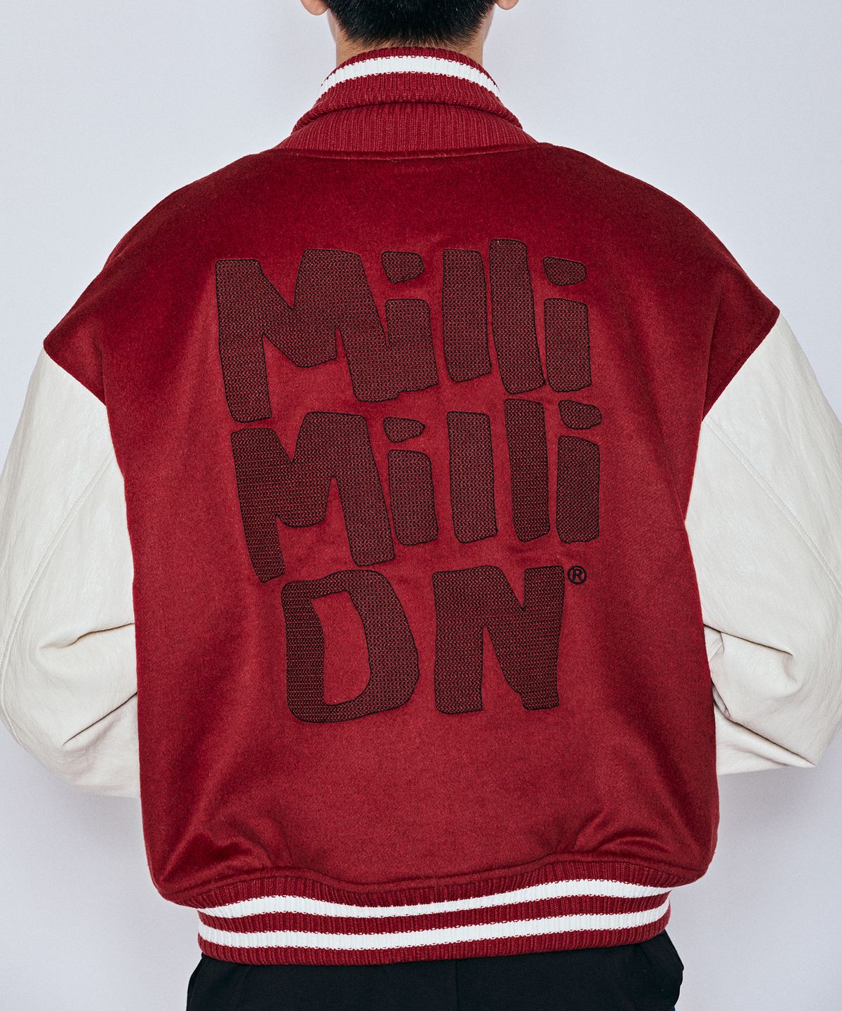 밀리밀리언(MILLIMILLION) MUDSTONE WOOL VIRSITY JACKET J06-RED