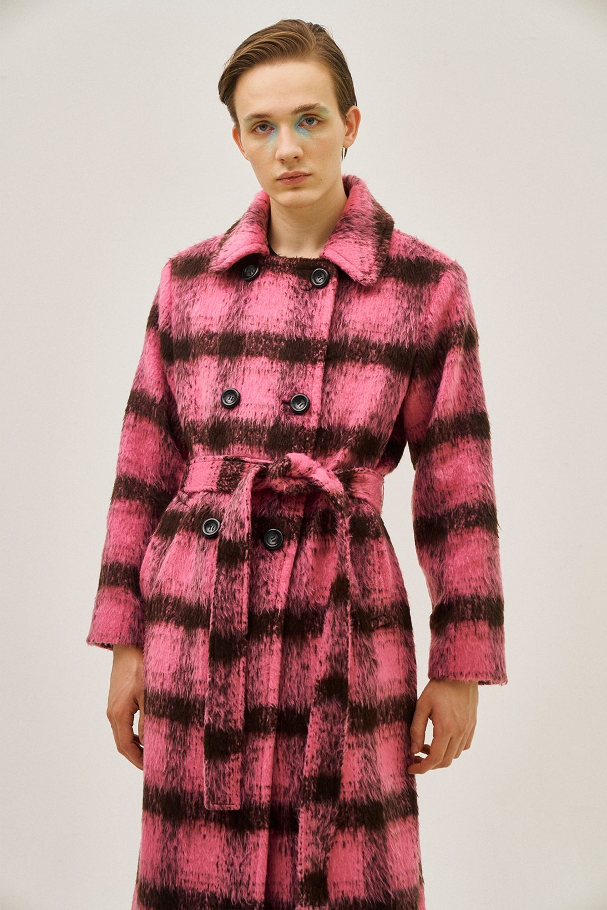 그리디어스(GREEDILOUS) Tied Waist Checked Wool Trench