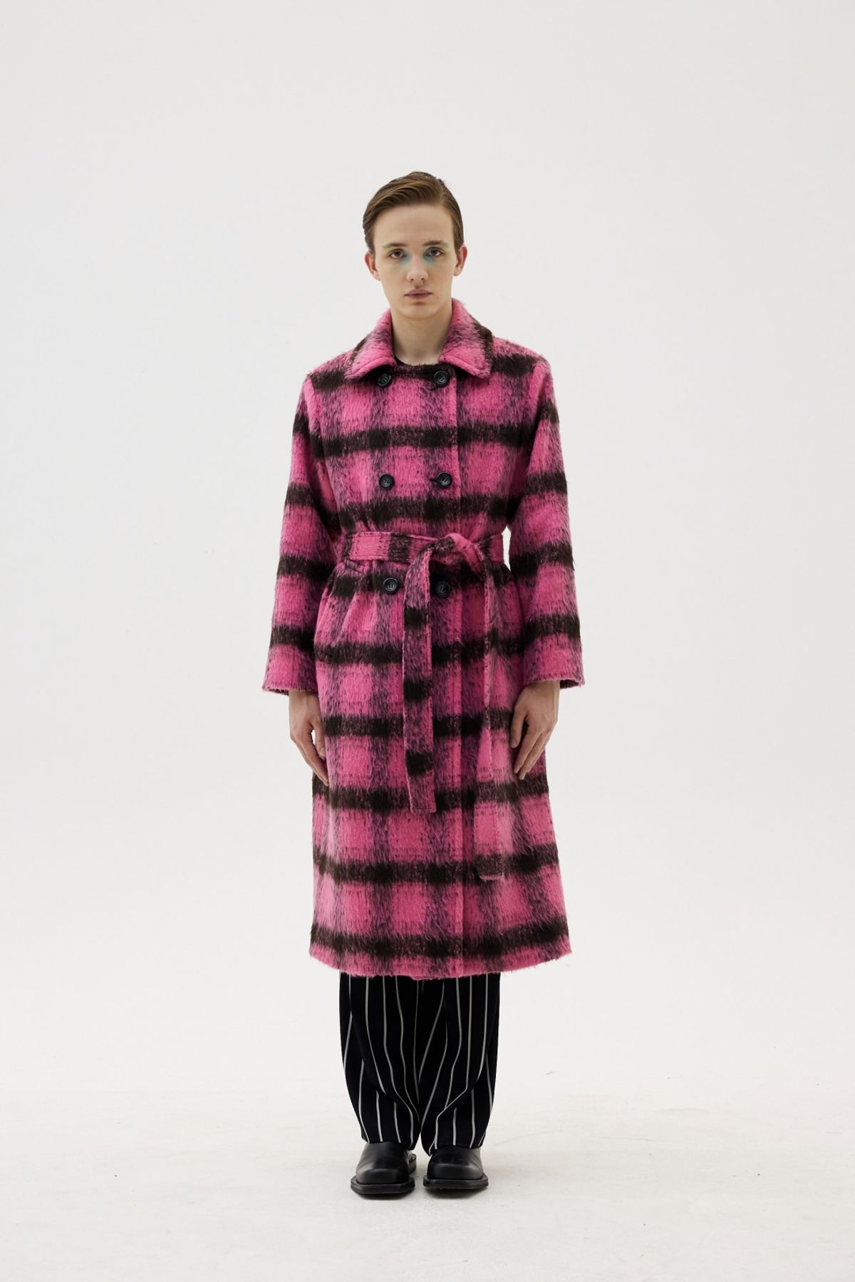 그리디어스(GREEDILOUS) Tied Waist Checked Wool Trench