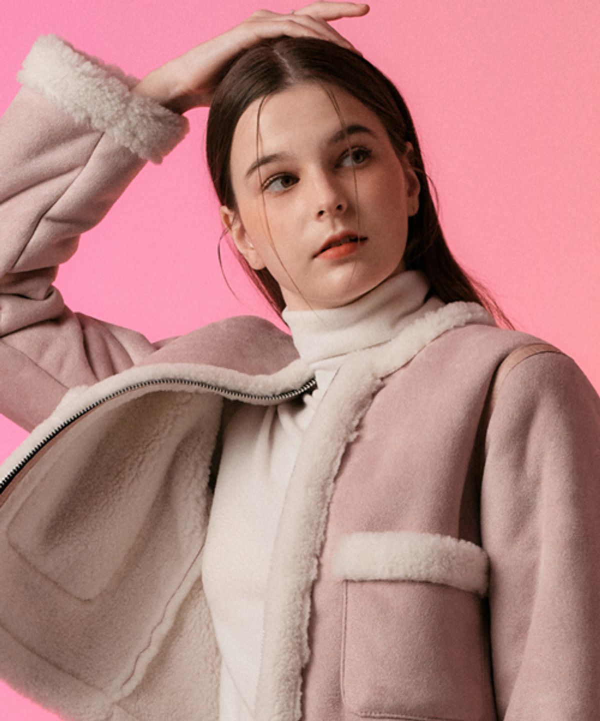 콜릿(KOLEAT) [기모 ver.] 니트 목폴라 롱슬리브 긴팔 목티 (화이트) 이너