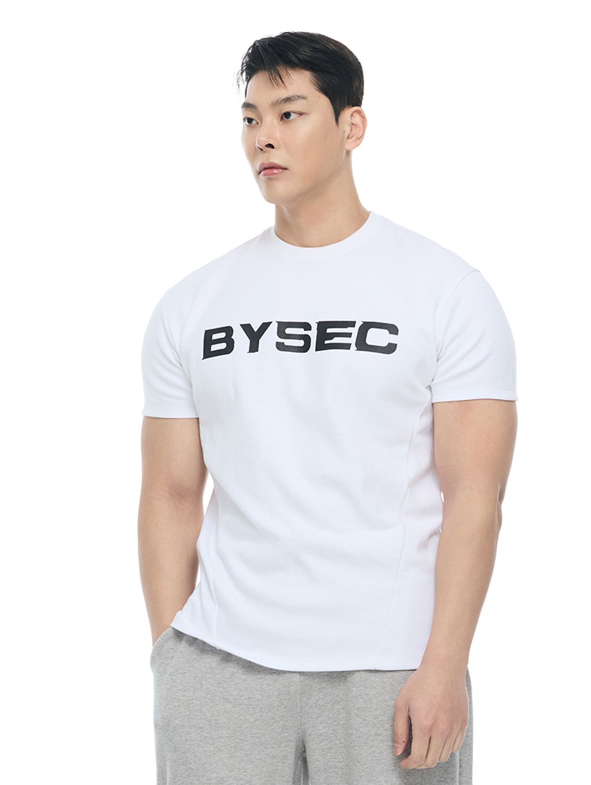 바이젝(BYSEC) 퍼펙트 특양면 빅로고 머슬핏 반팔 티셔츠_2Color