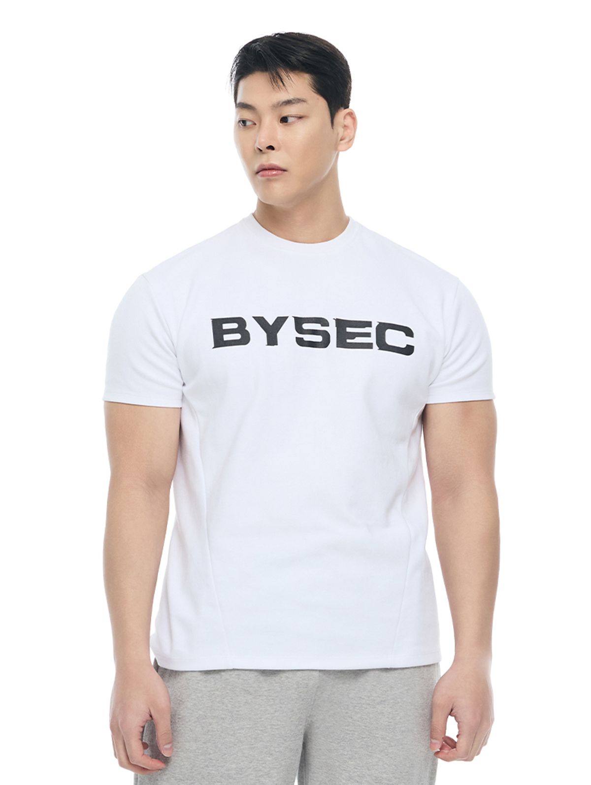 바이젝(BYSEC) 퍼펙트 특양면 빅로고 머슬핏 반팔 티셔츠_2Color