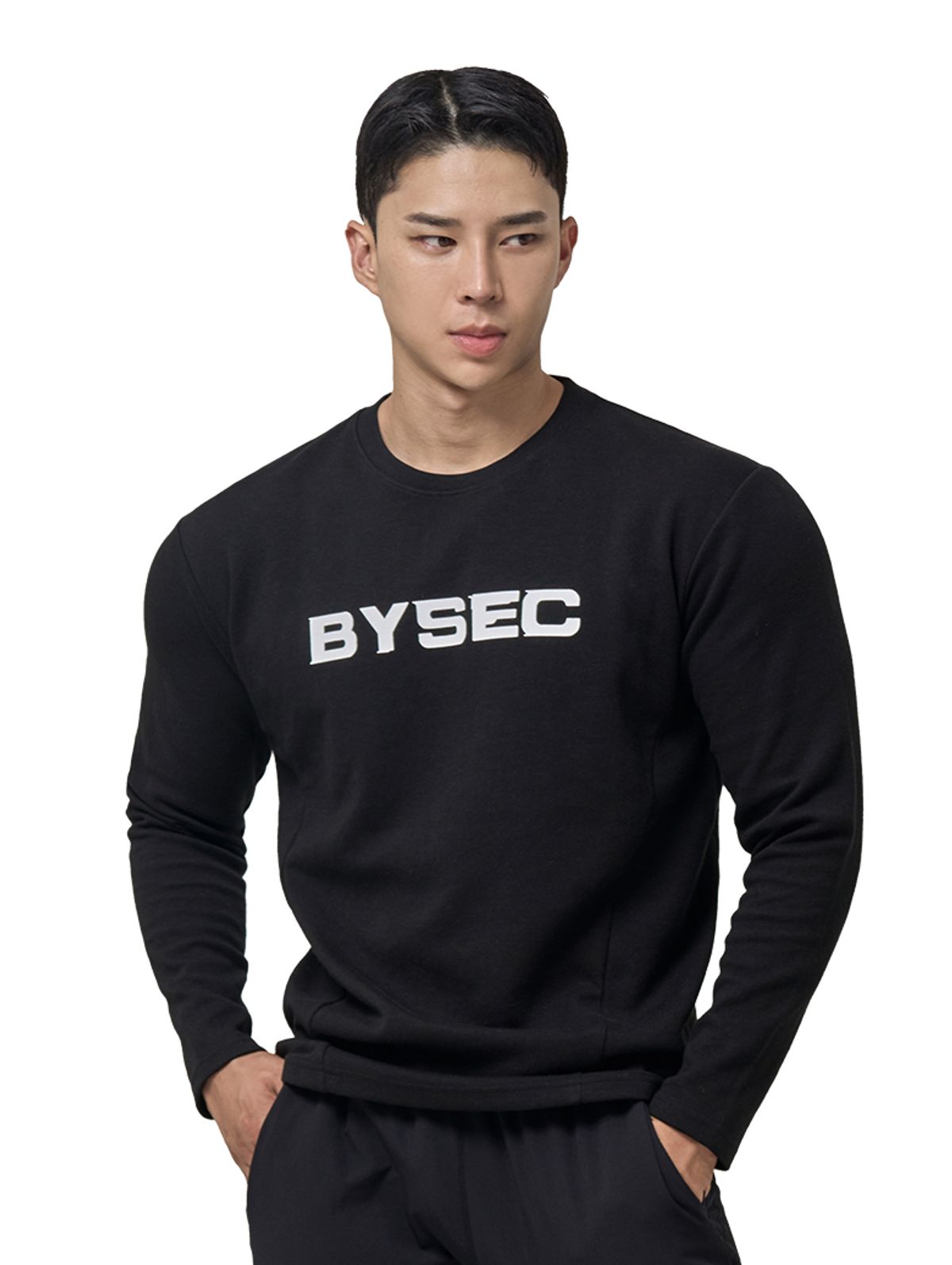 바이젝(BYSEC) 퍼펙트 특양면 로고 머슬핏 긴팔 티셔츠_2Color