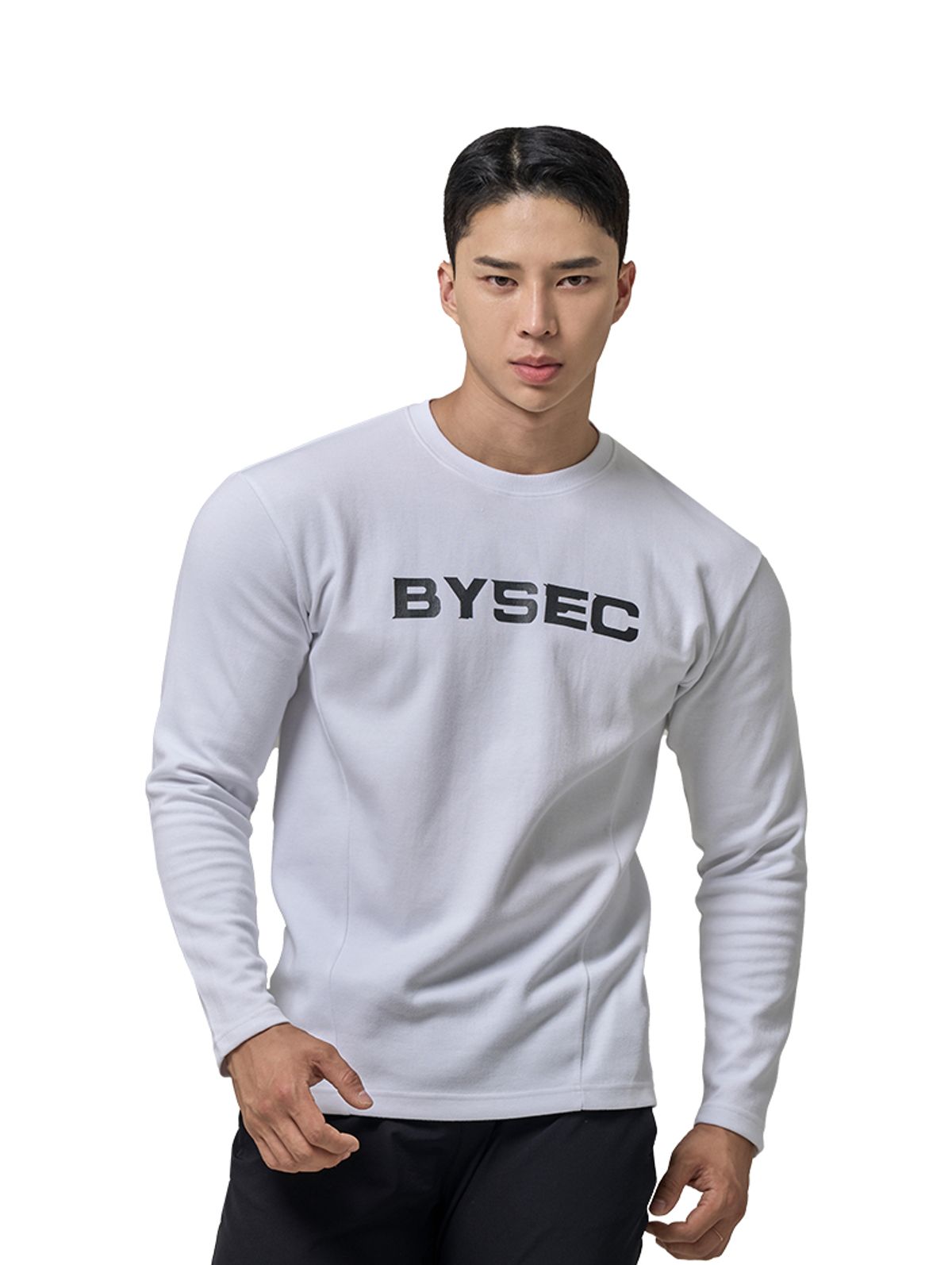 바이젝(BYSEC) 퍼펙트 특양면 로고 머슬핏 긴팔 티셔츠_2Color