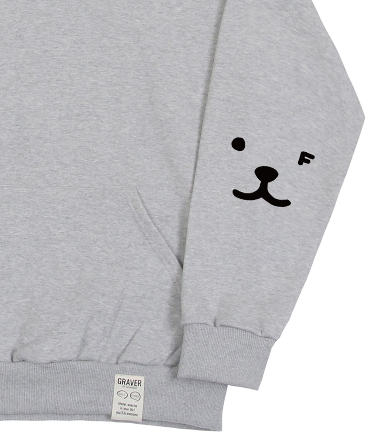 그레이버(GRAVER) [UNISEX]엘보우 퍼피 페이스 스마일 후드티_그레이/블랙 로고
