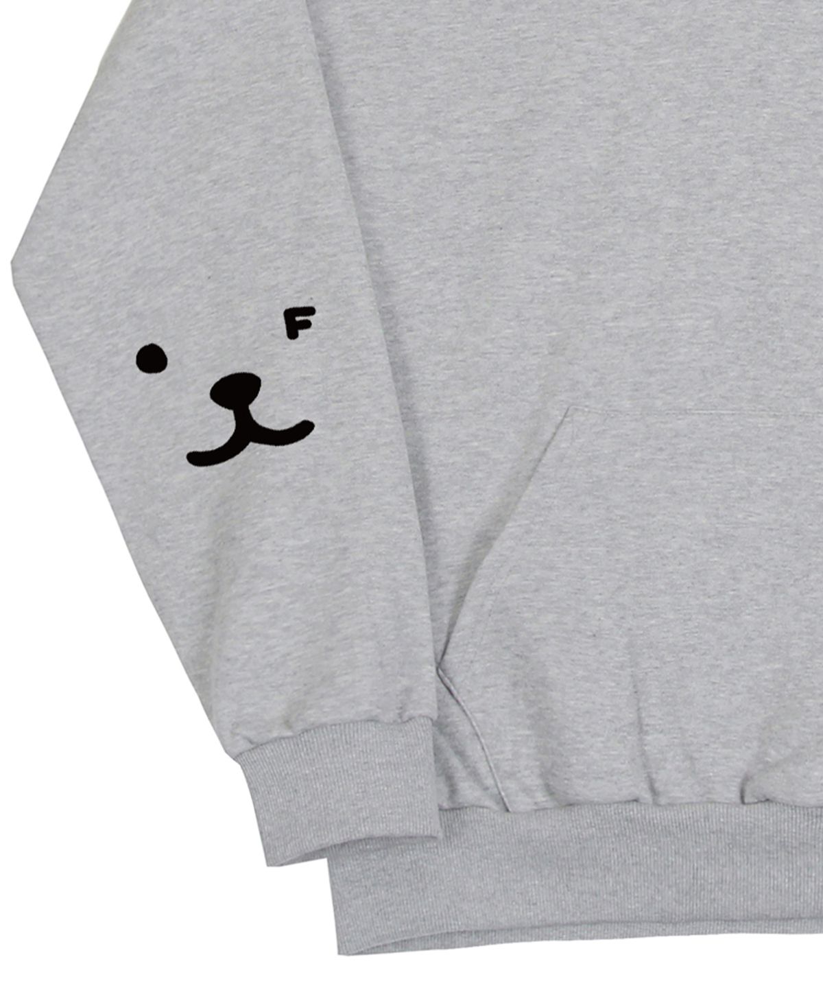 그레이버(GRAVER) [UNISEX]엘보우 퍼피 페이스 스마일 후드티_그레이/블랙 로고