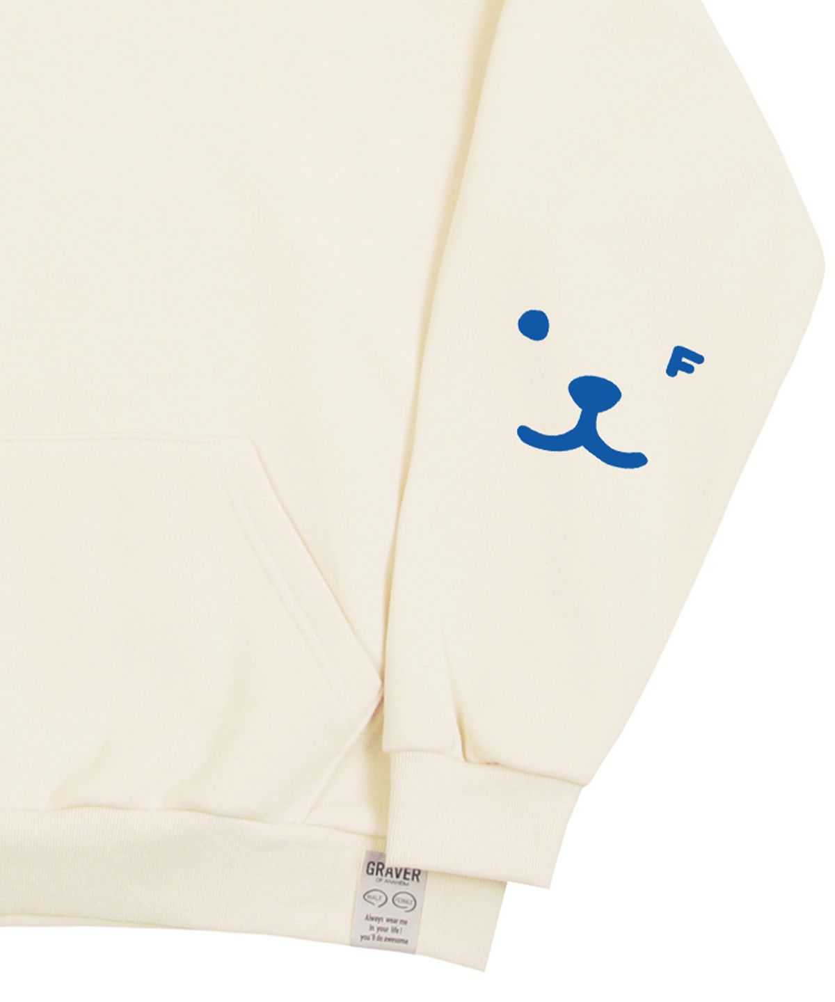 그레이버(GRAVER) [UNISEX]엘보우 퍼피 페이스 스마일 후드티_크림/블루 로고