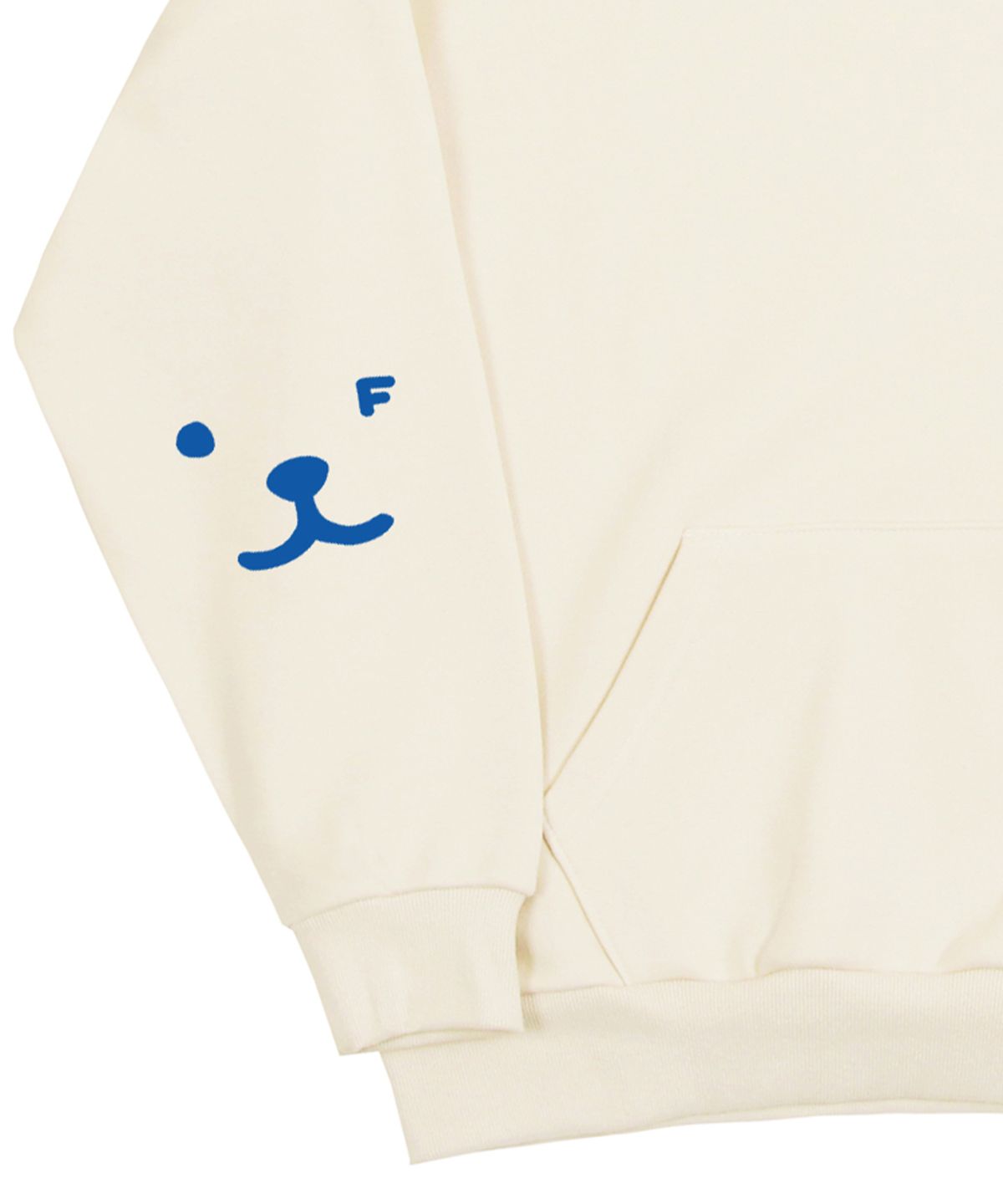 그레이버(GRAVER) [UNISEX]엘보우 퍼피 페이스 스마일 후드티_크림/블루 로고