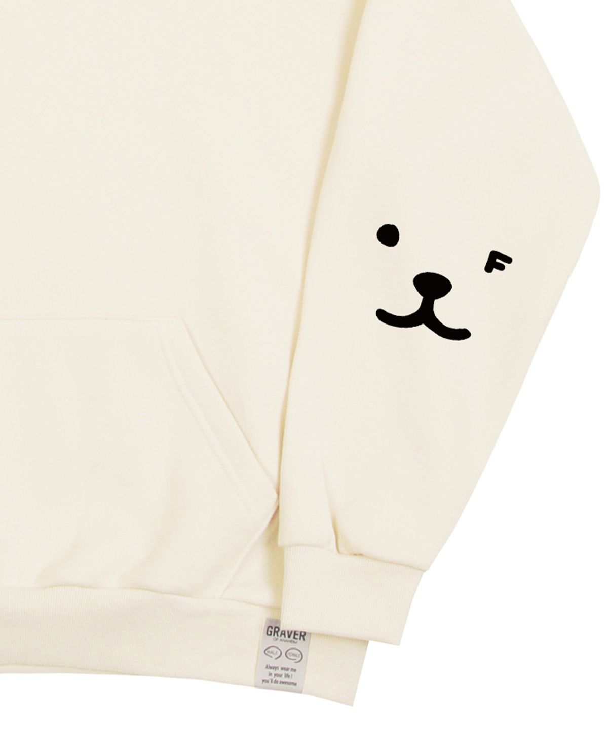 그레이버(GRAVER) [UNISEX]엘보우 퍼피 페이스 스마일 후드티_크림/블랙 로고