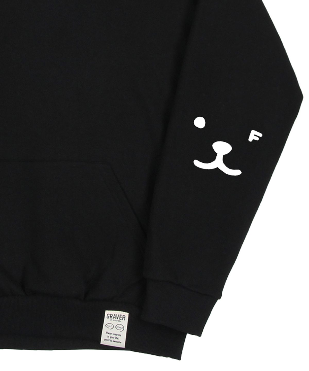 그레이버(GRAVER) [UNISEX]엘보우 퍼피 페이스 스마일 후드티_블랙/화이트 로고