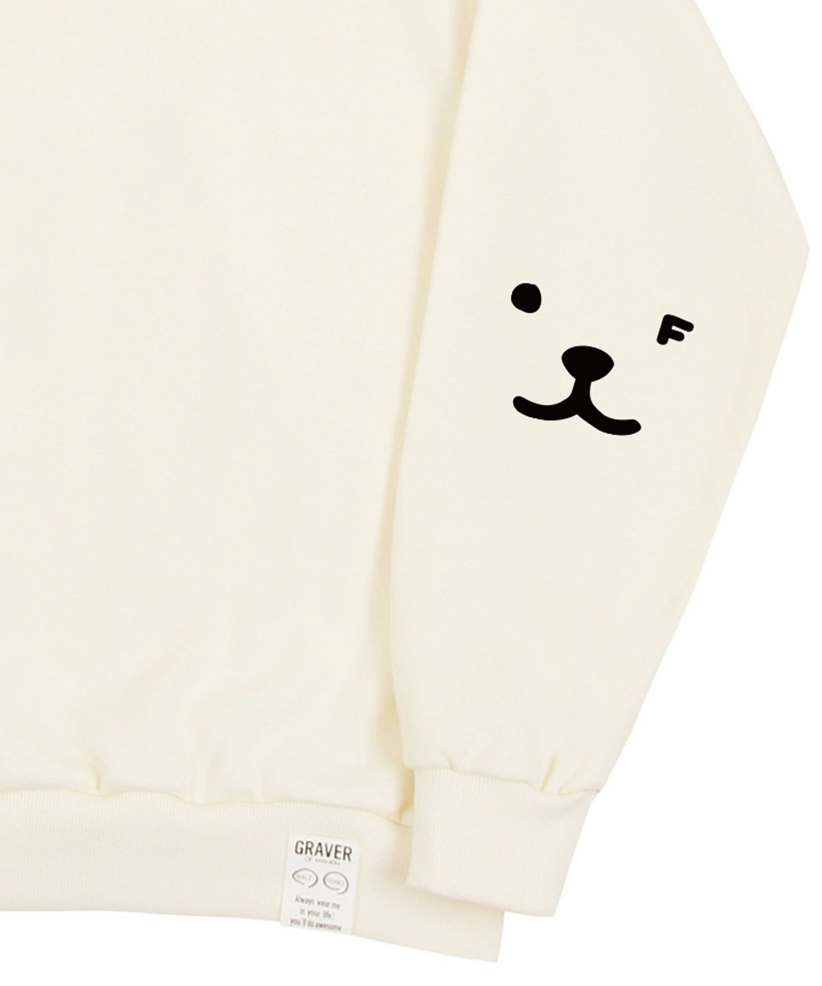 그레이버(GRAVER) [UNISEX]엘보우 퍼피 페이스 스마일 맨투맨_크림/블랙 로고