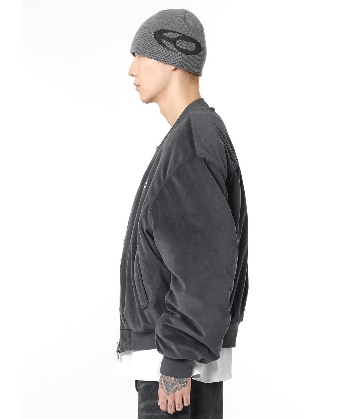 오픈야드(오와이)(OPENYARD(OY)) VELOUR S.L BOMBER JACKET-CHACOAL GREY