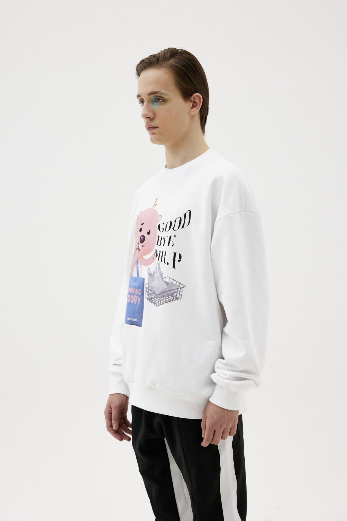 그리디어스(GREEDILOUS) Loopey Print Loose Sweater Top White