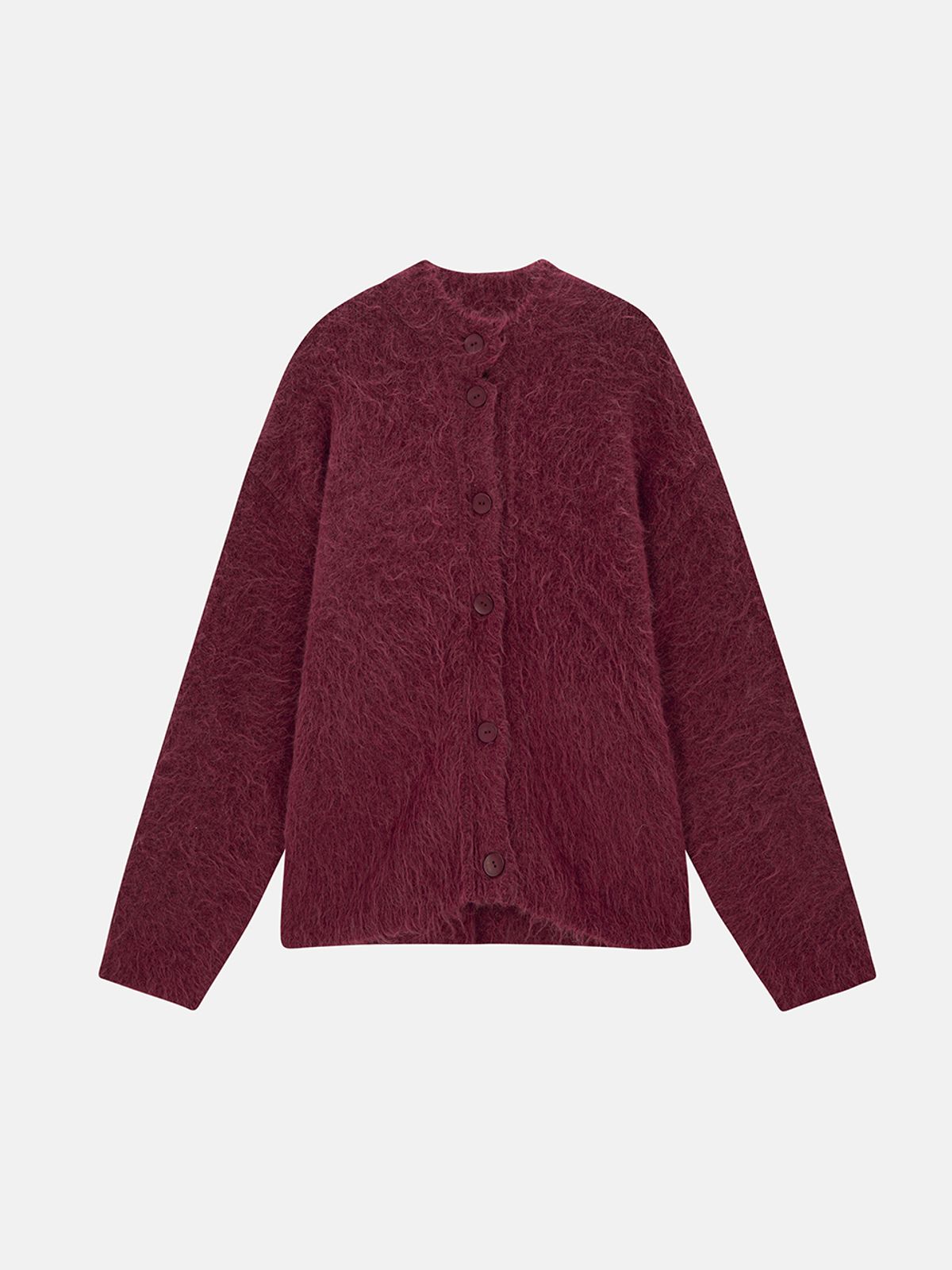 민더리(MEENDERI) SOFT HAIRY KNIT CARDIGAN - BURGUNDY