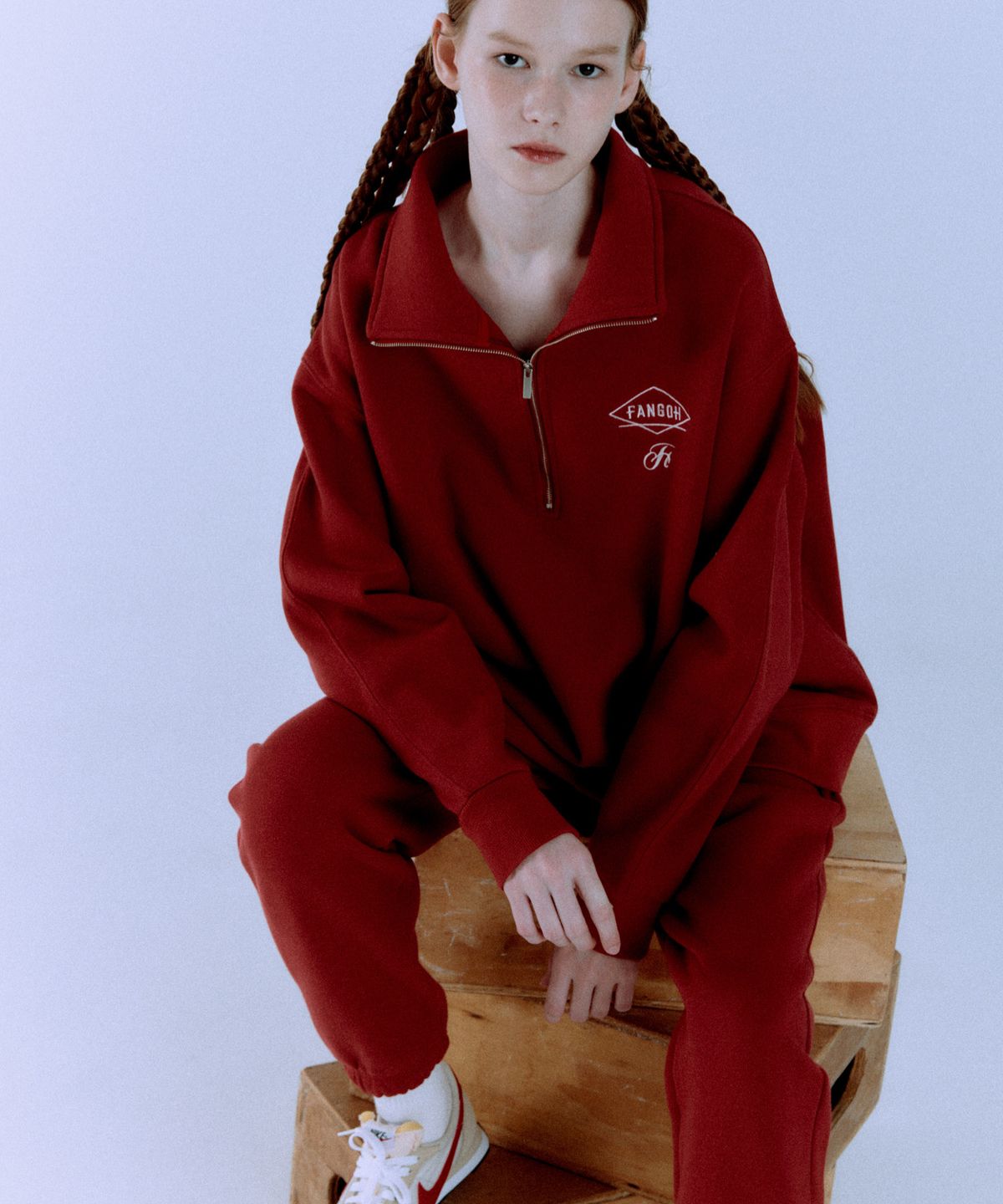팽고(FANGOH) F-하이넥 하프 집업 맨투맨 Burgundy