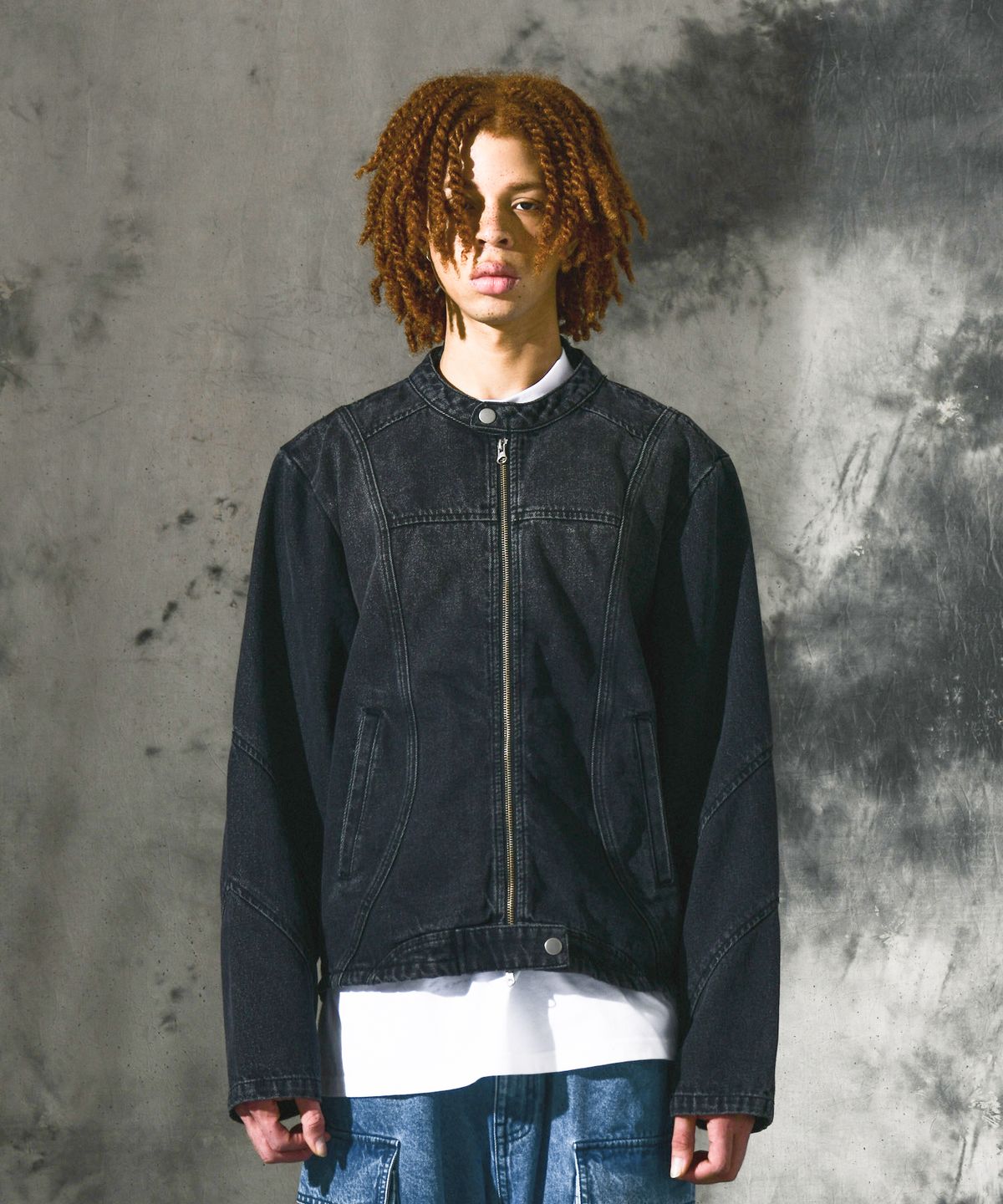 도미넌트(DOMINANT) Curved Biker Denim Jacket_Black