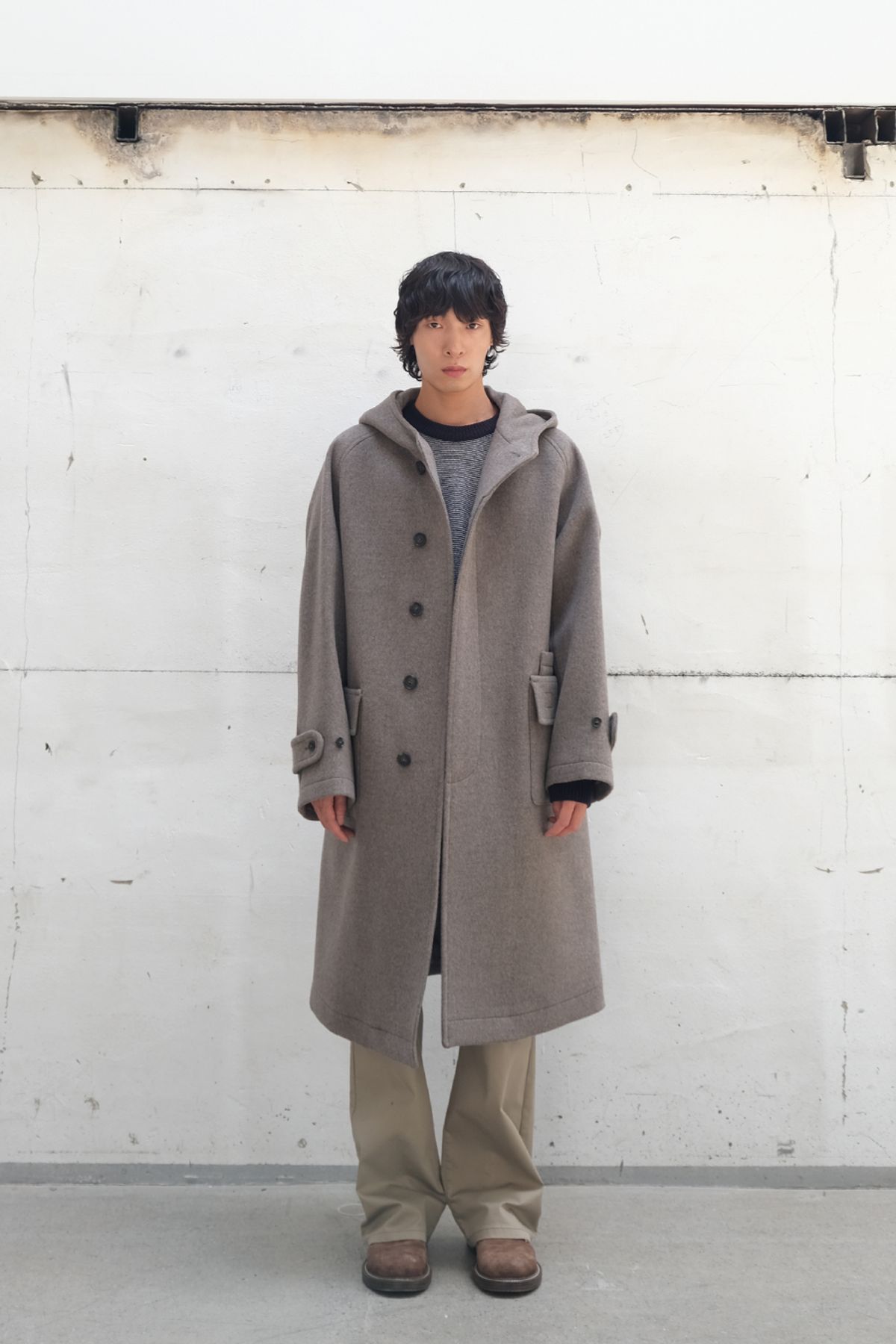 홀리선(HORLISUN) Longgrove Wool Hood Coat Melange Beige