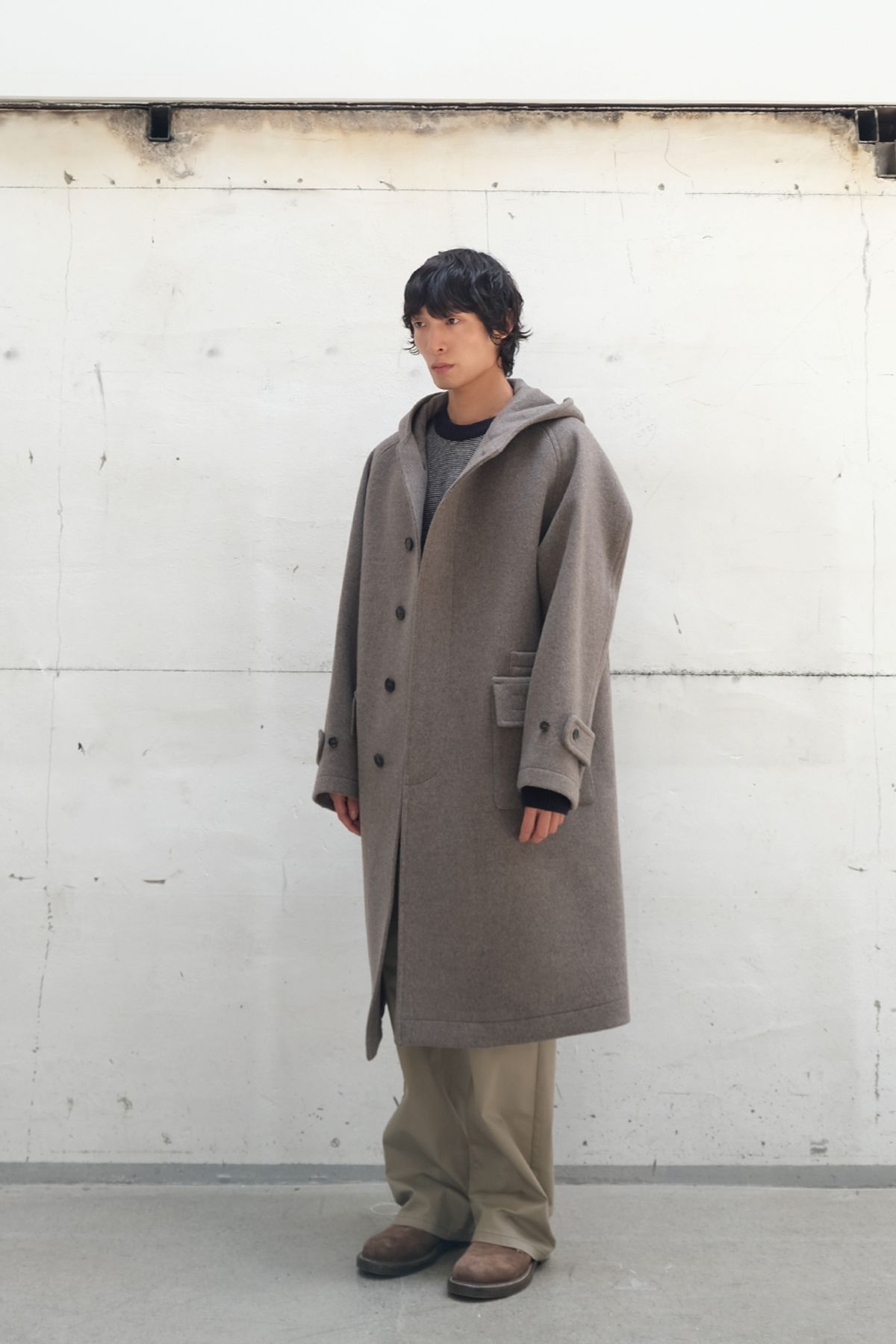 홀리선(HORLISUN) Longgrove Wool Hood Coat Melange Beige