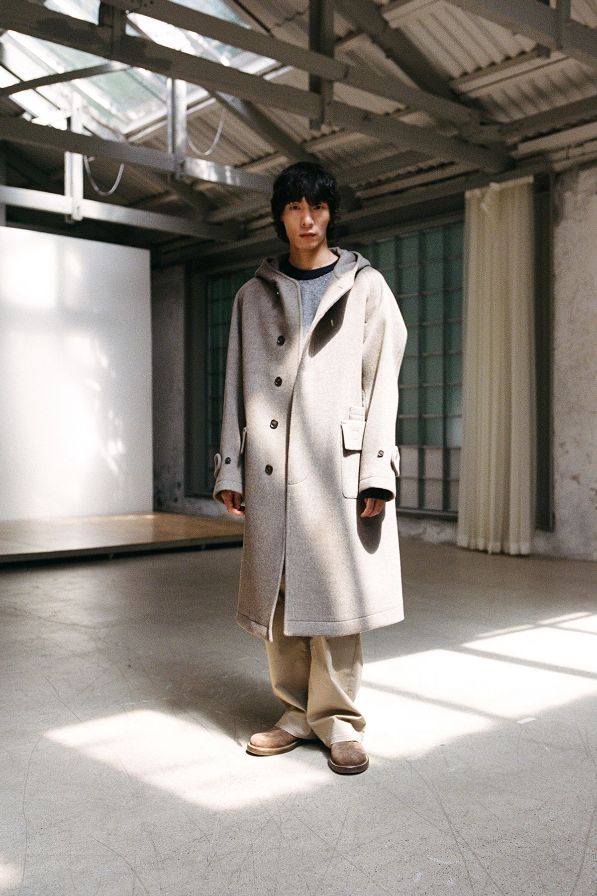홀리선(HORLISUN) Longgrove Wool Hood Coat Melange Beige