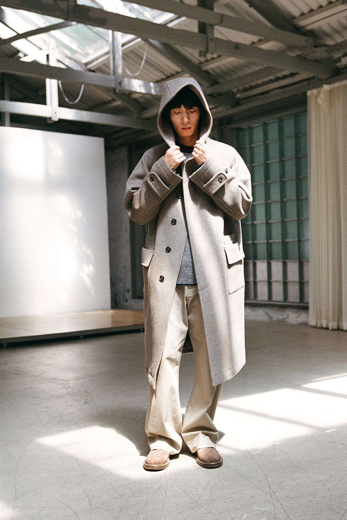 홀리선(HORLISUN) Longgrove Wool Hood Coat Melange Beige