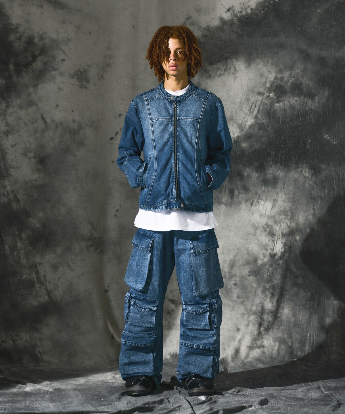 도미넌트(DOMINANT) Curved Biker Denim Jacket_Blue